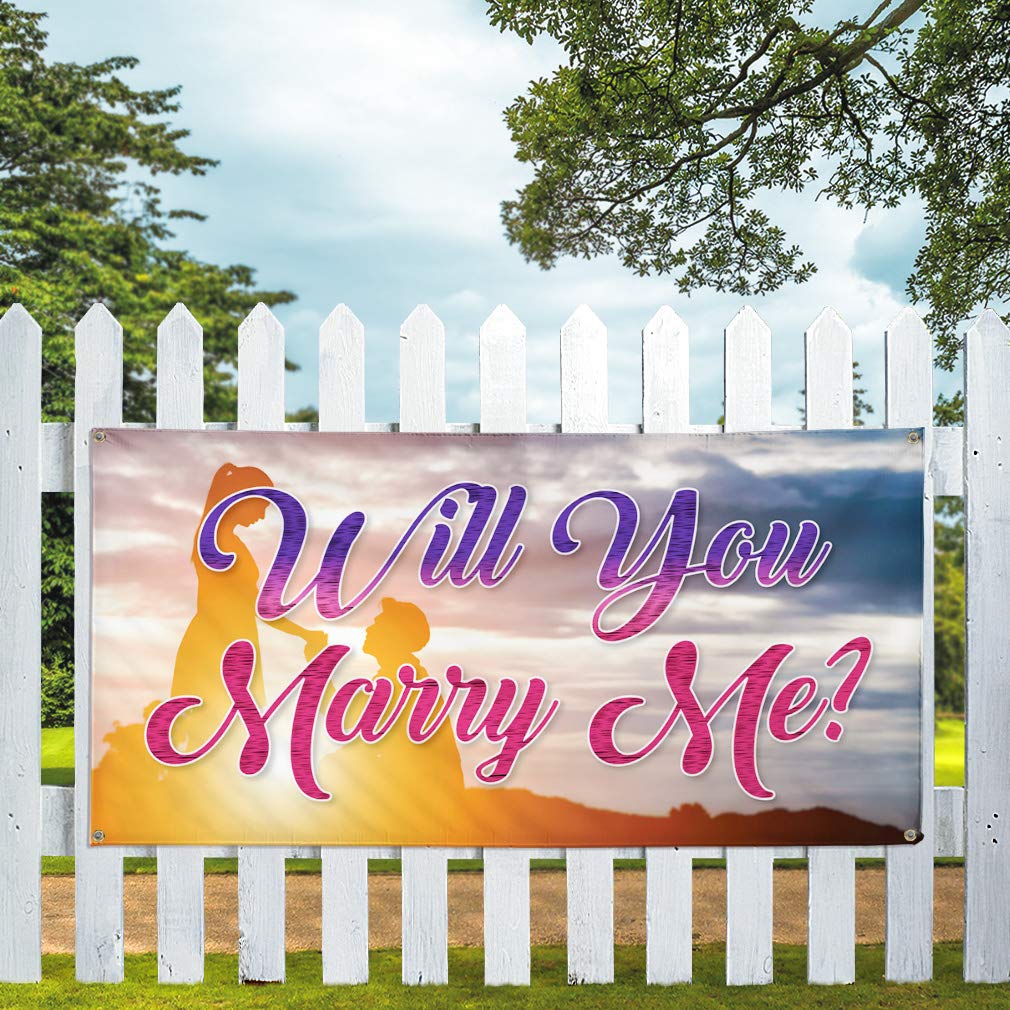 Custom Vinyl Banner - Will You Marry Me Proposal Sign (60x144 Inches) | Weatherproof Outdoor Yard Sign with 10 Grommets | Perfect for Weddings, Proposals & Events | Durable Advertising Printing for Home, Garden & Commercial Use