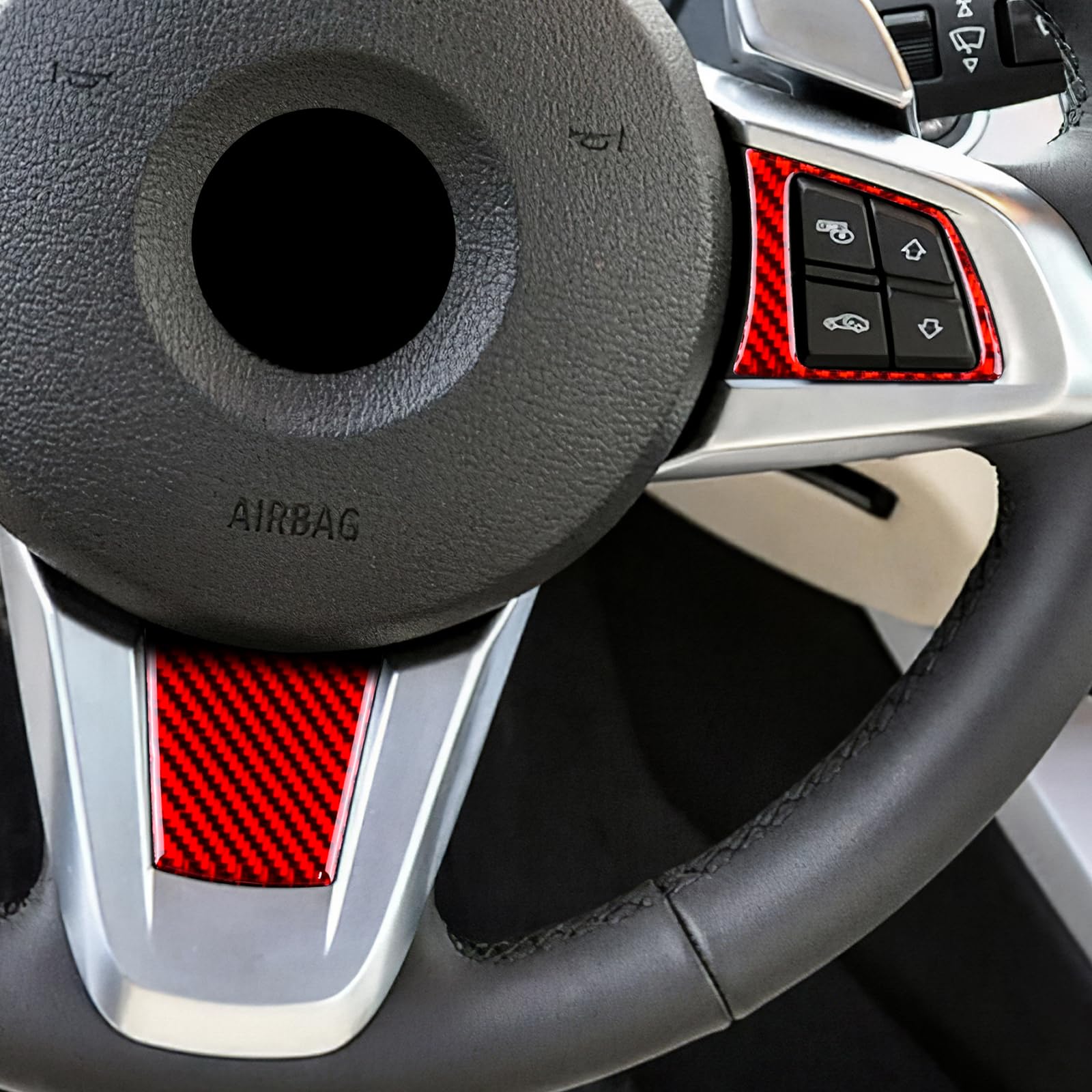 Carbon Fiber Steering Wheel Button Decoration Sticker for BMW Z4 Roadster E89 (2009-2017) - Red Interior Trim Accessories | Premium Auto Upgrade for Enhanced Driving Experience