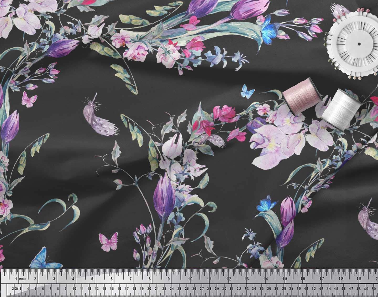 Soimoi 42 Inch Wide Purple Polyester Crepe Fabric by The Yard - Wild Flower Radiance Print for Dresses, Skirts & DIY Fashion Projects - Chic & Sophisticated Fabric for Women's Clothing & Home Decor