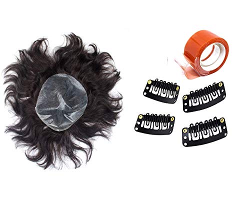 Kabello HD Human Hair Toupee for Men - 10x8 Dark Brown Hair Patch System with Free Dryer, Brush, Tape & 4 Wig Clips - Natural Looking Hair Replacement for Thinning Hair & Baldness - Perfect for Daily Wear, Work & Social Events