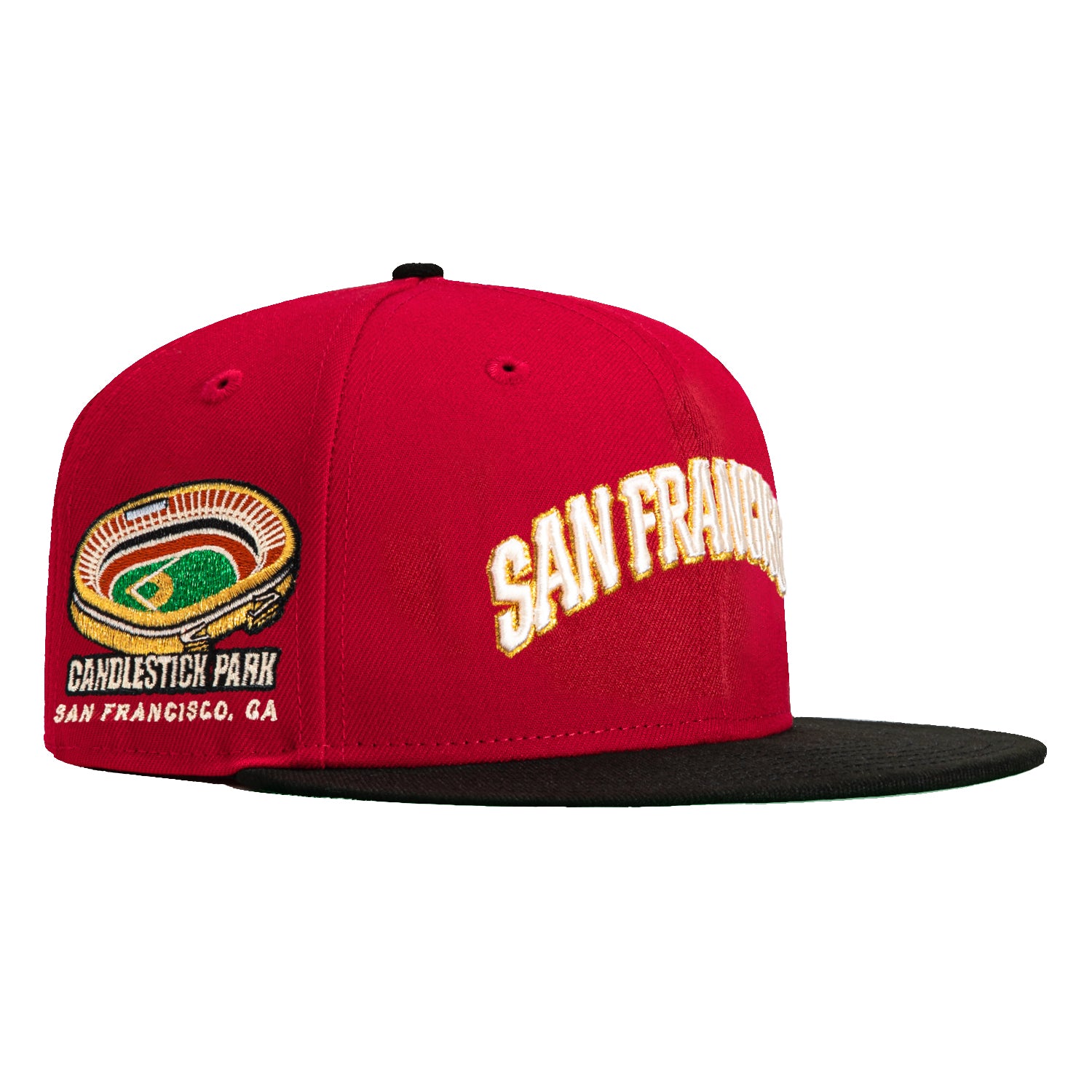 New Era 59Fifty San Francisco Giants Candlestick Park Patch Word Snapback Hat - Cardinal, Black & Metallic Gold | MLB Baseball Cap for Men & Women | Game Day, Sports Fan Gift & Streetwear Fashion