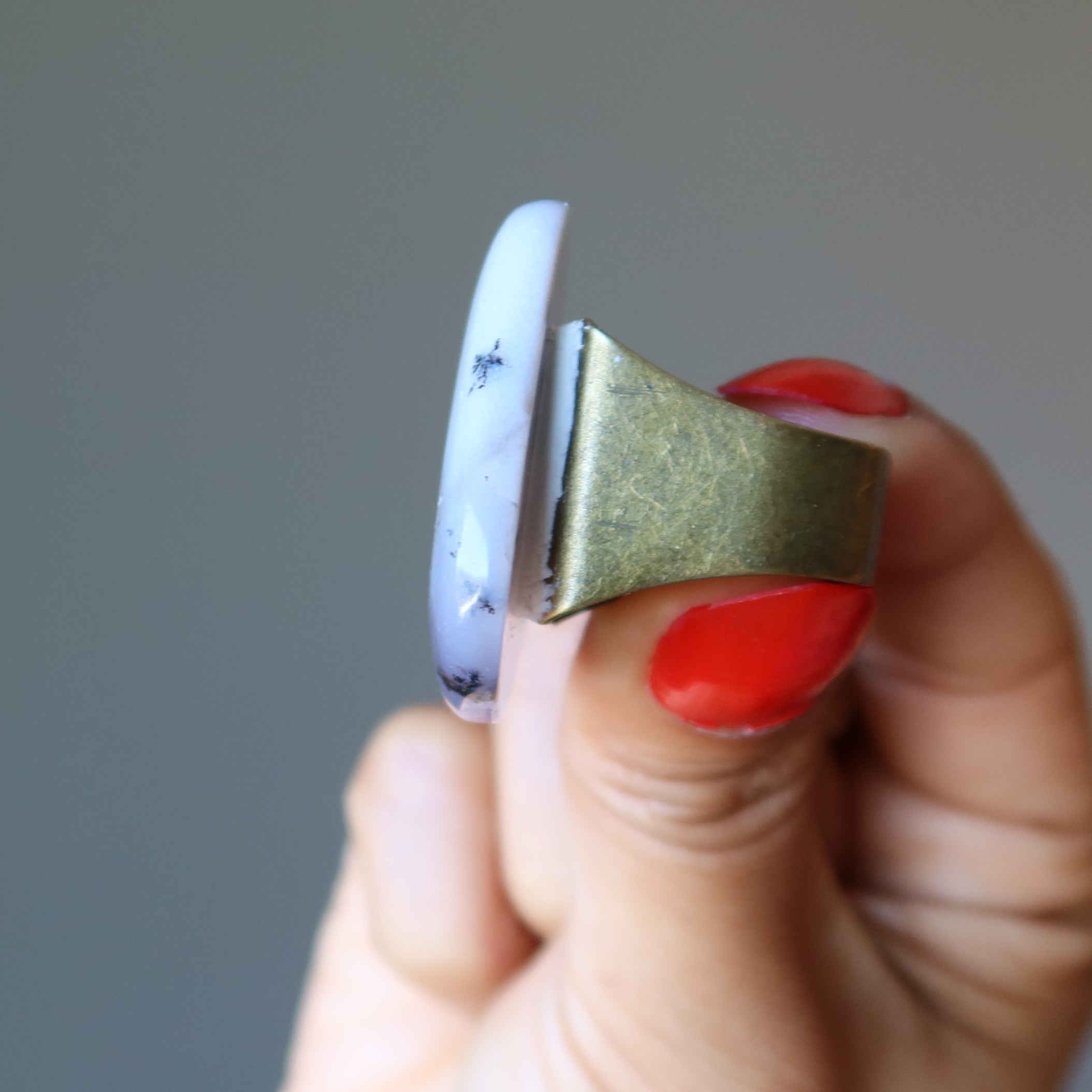 Vintage Dendritic Agate Adjustable Ring in Antiqued Bronze - Boho Jewelry for Women, Nature-Inspired Statement Piece for Everyday Wear & Special Occasions