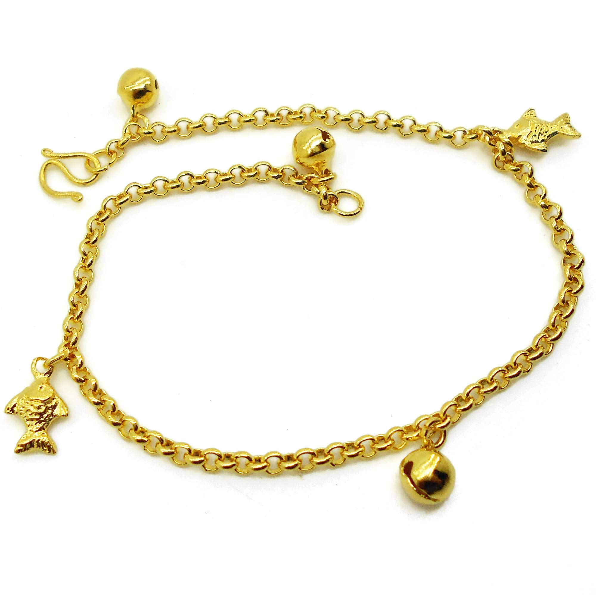 24K Gold Plated Thai Baht Fish Bell Ankle Bracelet - 9 Inch Adjustable Foot Chain Jewelry for Women - Perfect for Festivals, Beach Parties & Boho Fashion Accessories