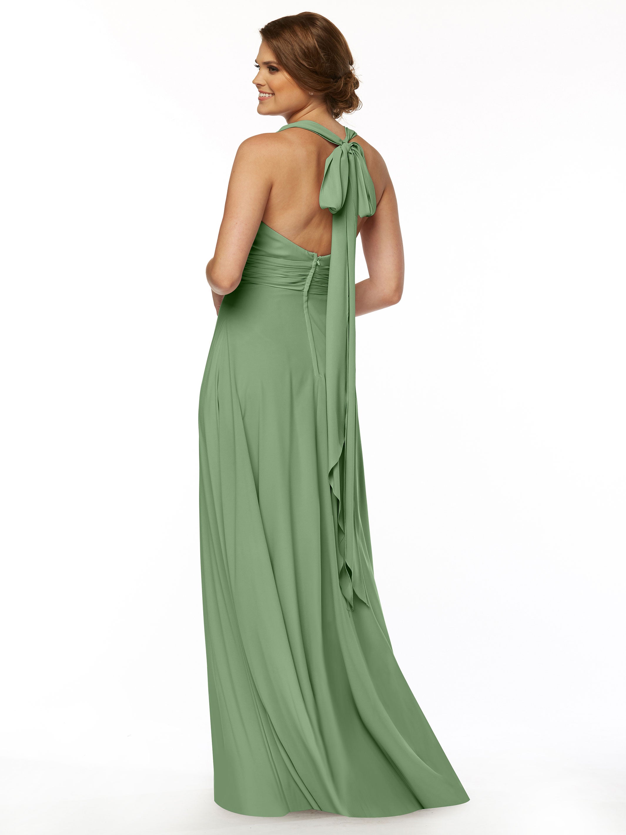 Elegant A-Line Stretch Chiffon Bridesmaid Dress with Halter V-Neck - Perfect for Weddings, Formal Events & Special Occasions