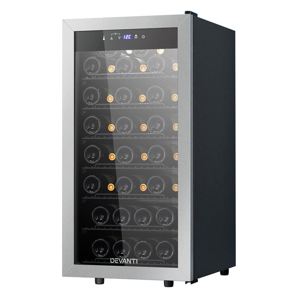 Devanti 42 Bottle Dual Zone Wine Cooler Refrigerator - Freestanding Wine Fridge for Red & White Wines - Perfect for Home Bar, Kitchen, or Basement Wine Storage