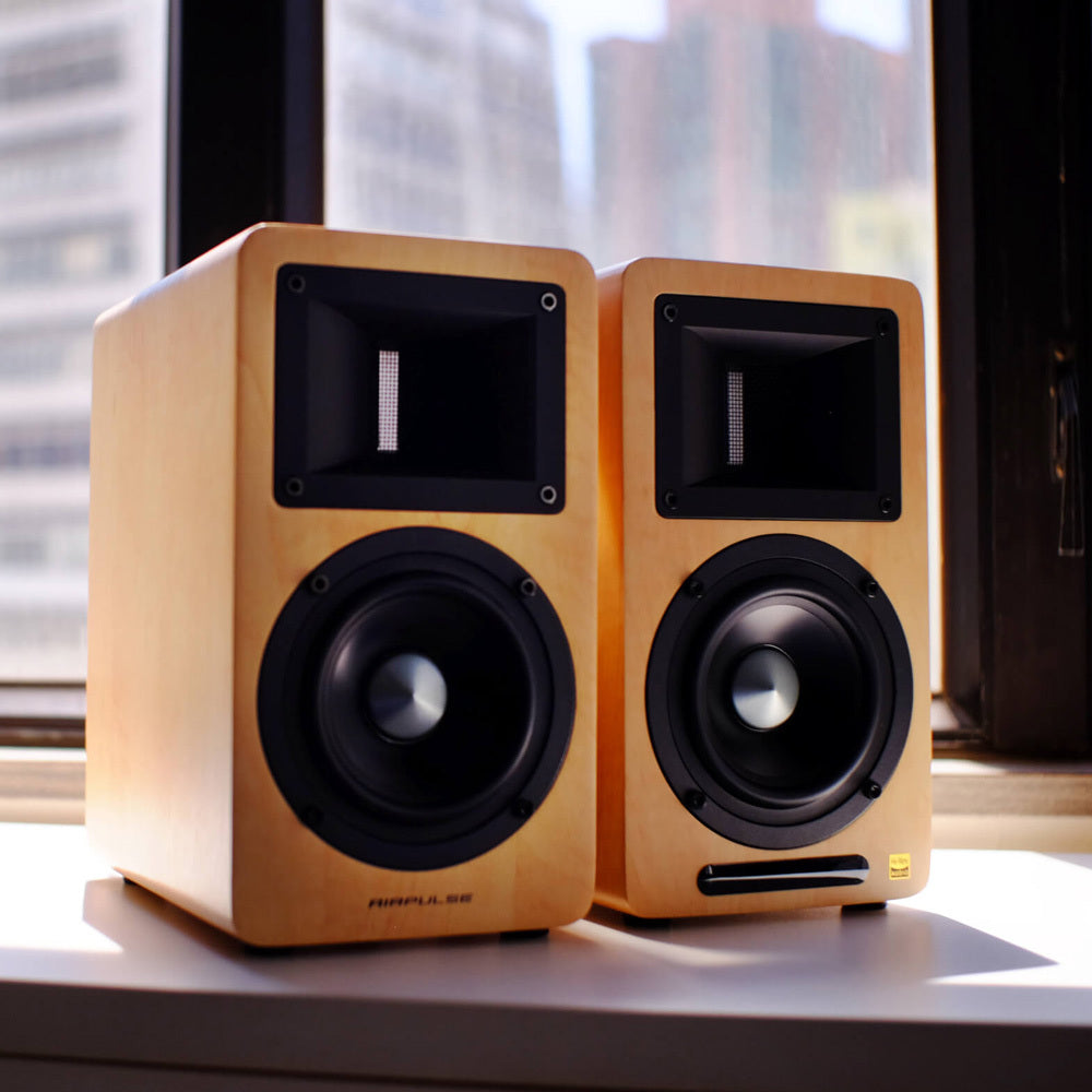 Airpulse A80 Active Bookshelf Speakers - Premium HiFi Sound System (Pine Wood) for Home Audio, Studio Monitoring & Gaming Setup