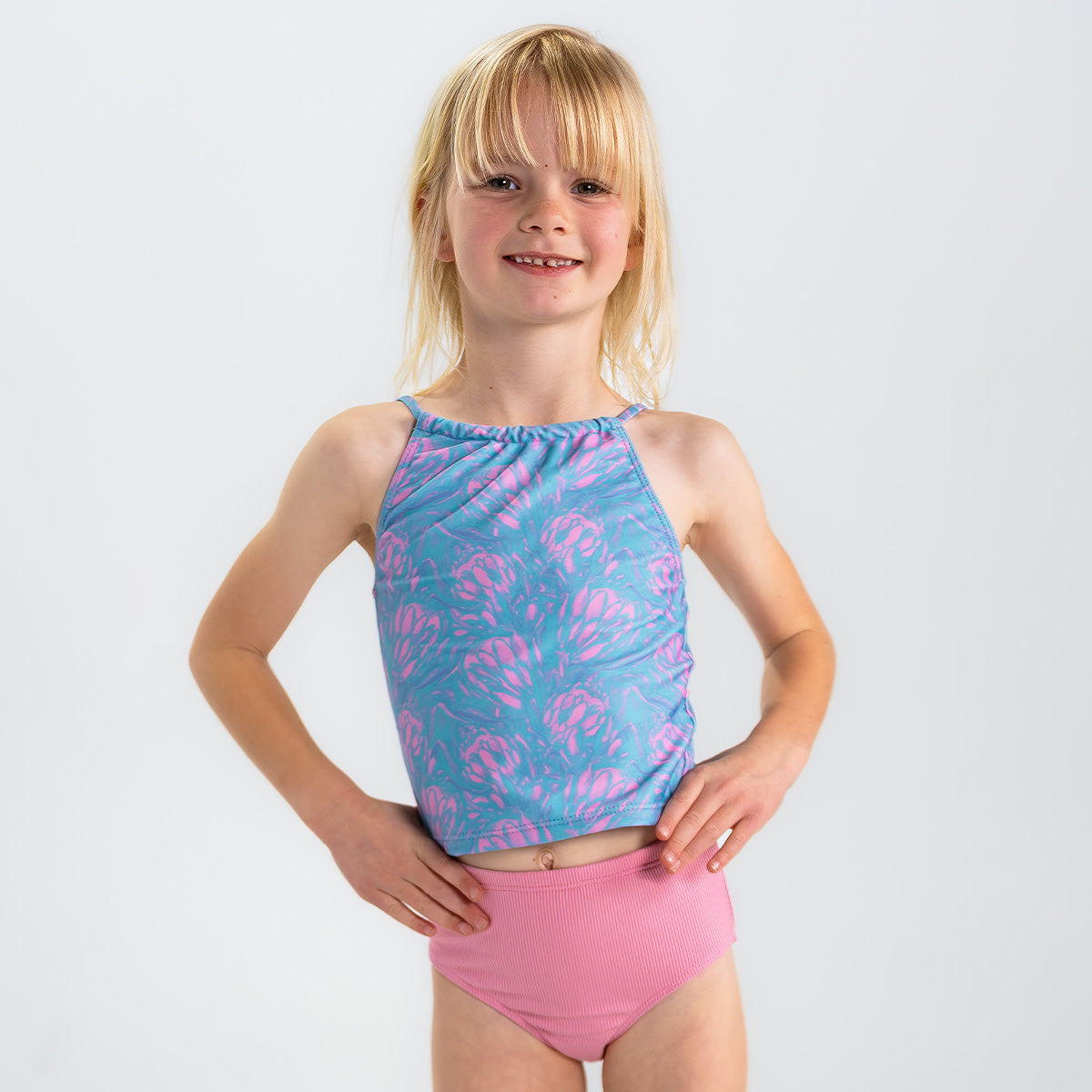 Girls High Neck Crop Tankini Top - Stylish Swimwear for Beach, Pool & Summer Activities