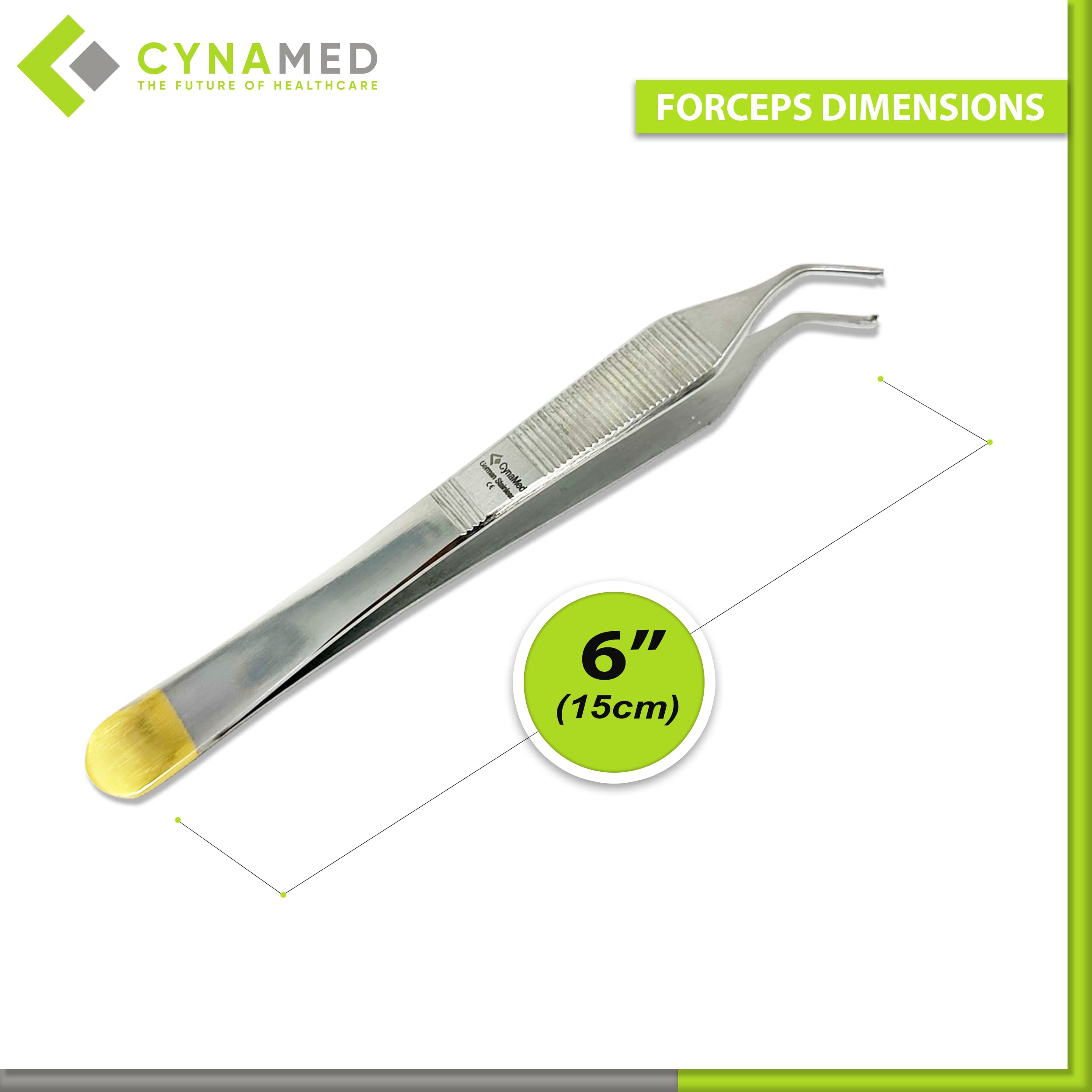 Cynamed Adson Forceps with Gold Handle - 6 Inch Straight Fine Point Surgical Forceps for Veterinary & Medical Use (1x2 Teeth, Curved) - Ideal for Precision Grasping in Surgery, Wound Care & Laboratory Procedures