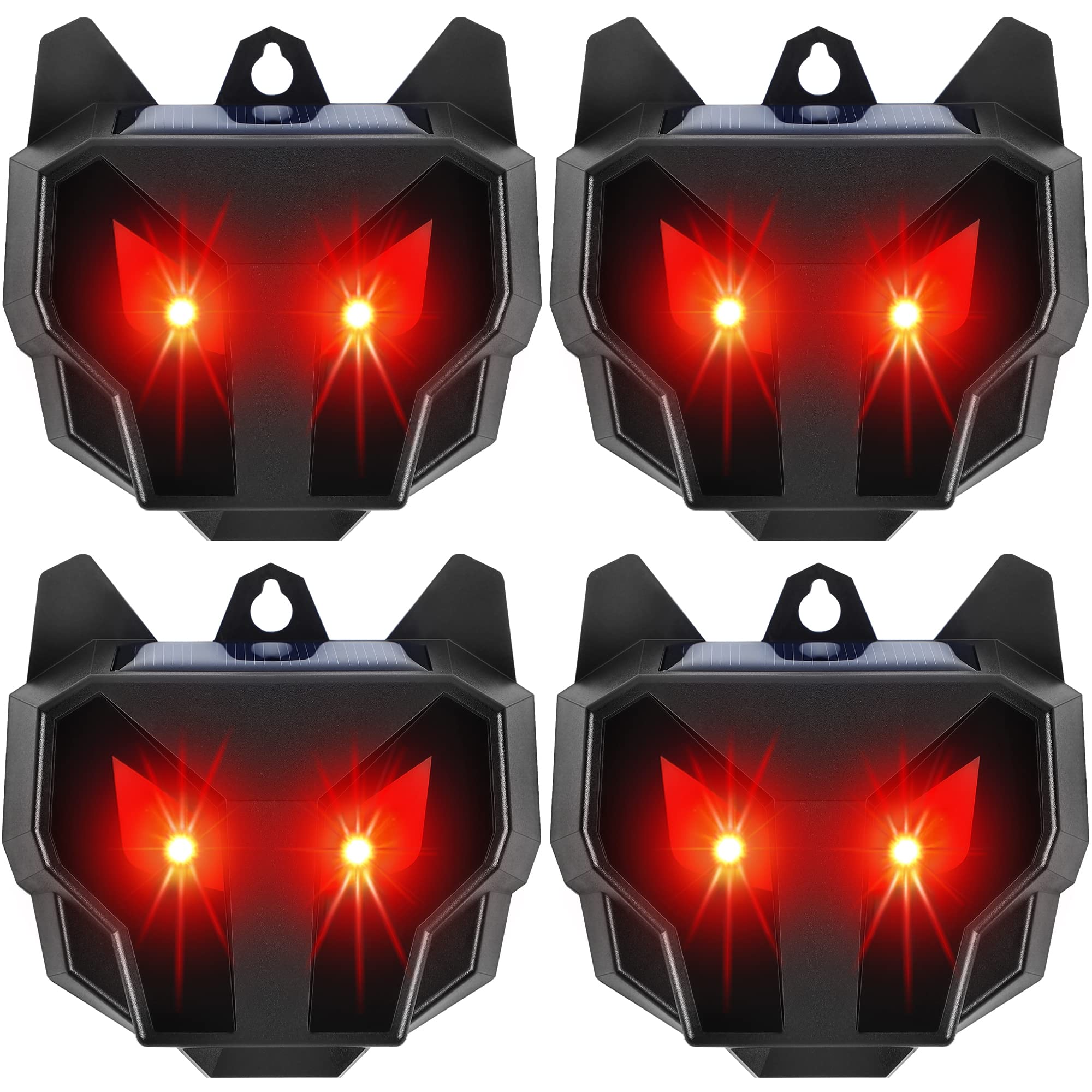 Solar Animal Repellent with Red LED Blinking Lights - Set of 4 Predator Eye Deterrents to Scare Away Raccoons, Deer, Skunks, Cats & Coyotes - Perfect for Yards, Farms, Gardens & Chicken Coops Protection