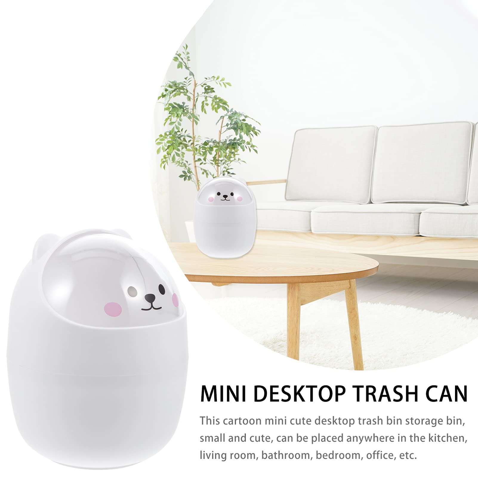 Cute Mini Desktop Trash Can with Lid - Cartoon Animal Shaped Small Waste Bin for Home, Kitchen, Office - Large Capacity Cute Garbage Can for Desk, Countertop & Workspace Organization