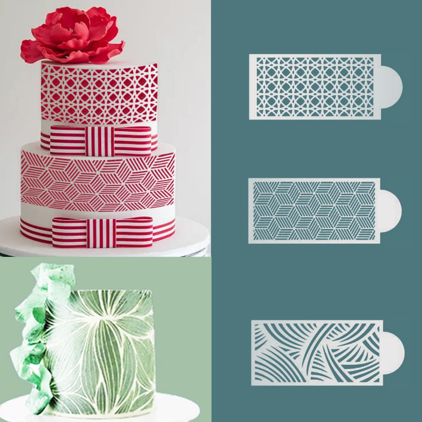10 Pcs Floral & Geometric Cake Stencils Set - Wedding, Icing, Fondant, Cookie Decorating Templates for Buttercream & Dessert Baking Supplies - Perfect for DIY Cake Decoration, Birthday Parties & Wedding Cakes