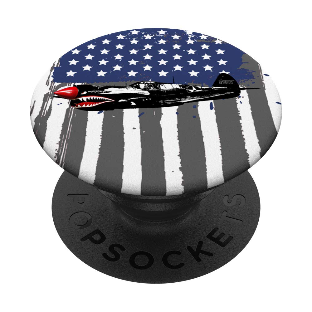 P-40 Warhawk Military Vintage Shark Teeth Nose Art Aircraft PopSockets PopGrip - Swappable Phone & Tablet Stand with Grip for Aviation Enthusiasts | Perfect for Work, Travel & Everyday Use