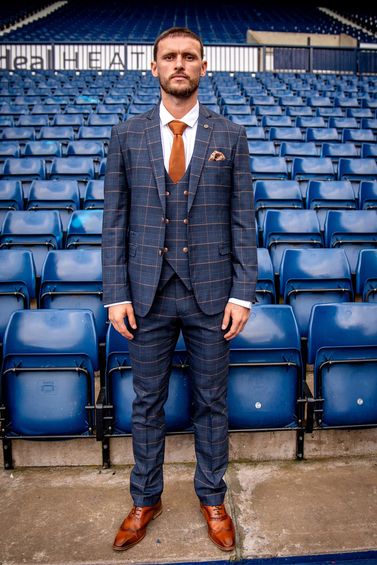 WBA Collection JENSON Marine Navy Check Suit - Premium Wool Blazer for Men | Formal Business Attire & Office Wear | Inspired by John Swift's Style