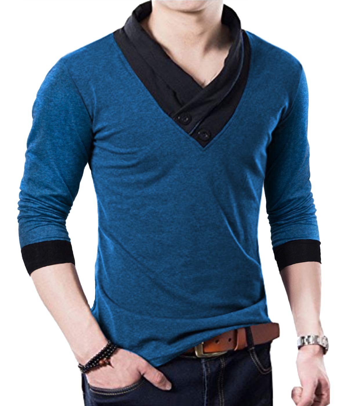 YTD Men's Cotton Casual V-Neck Button Slim Fit Muscle Tee - Short Sleeve T-Shirt for Gym, Workout & Summer Outfits