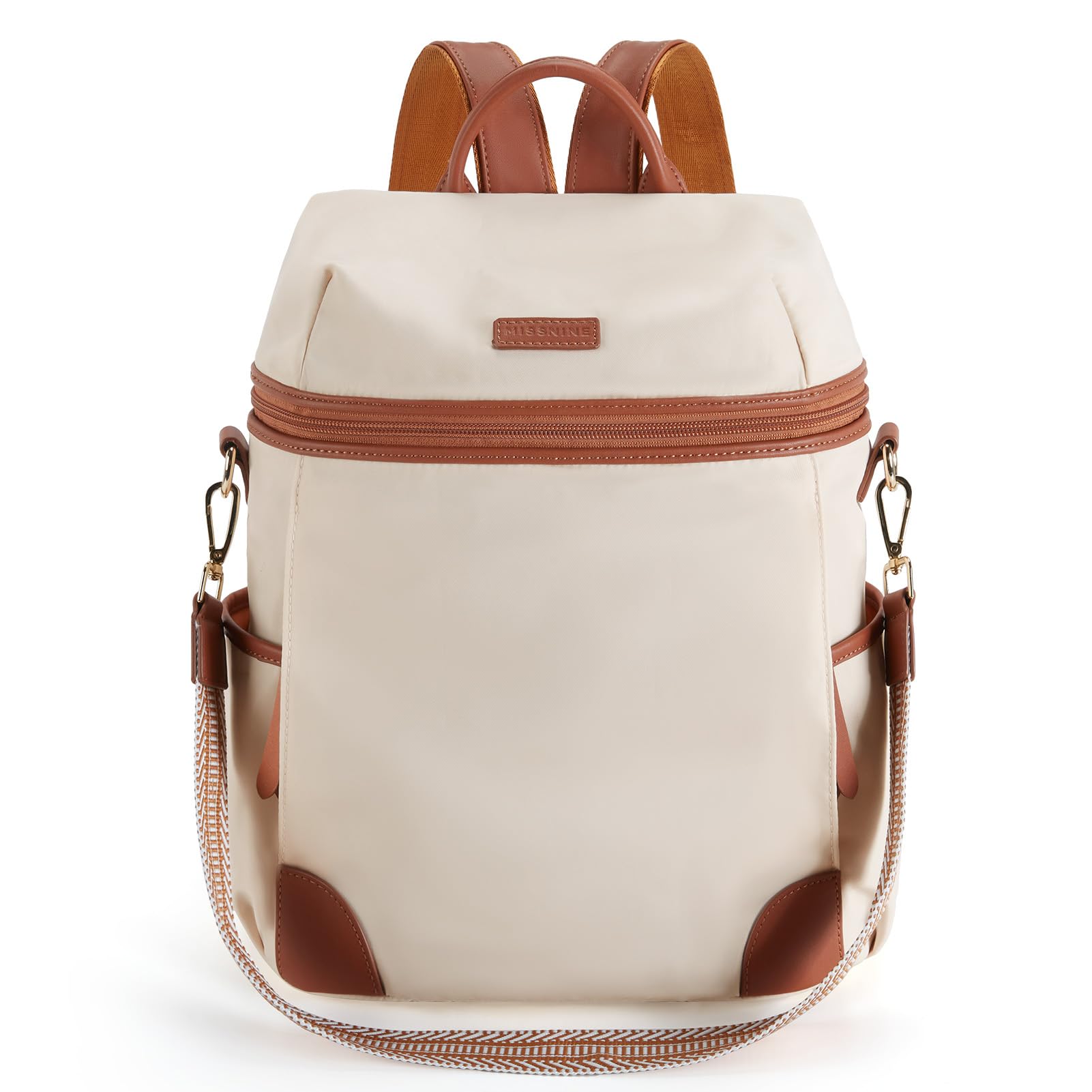 Missnine Women's Convertible Backpack Purse - Secure Zipper Travel Backpack & Stylish Satchel Bag | Lightweight Rucksack for Work, College, Gym & Hiking (Brown+Beige) | Perfect for Commuting, Campus Life & Outdoor Adventures
