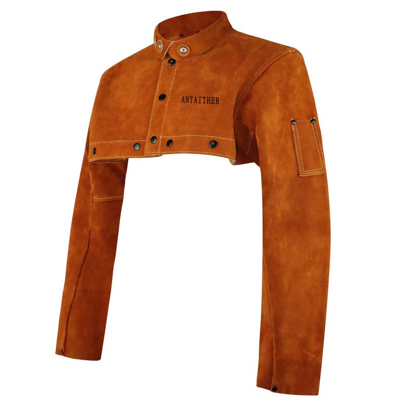 ANTAITHER Split Cowhide Leather Welding Cape Sleeve - Heat & Flame Resistant Protective Gear for Welders, Blacksmiths & Metalworkers - Heavy Duty Leather Apron for Forging, Grinding & Metal Fabrication Work