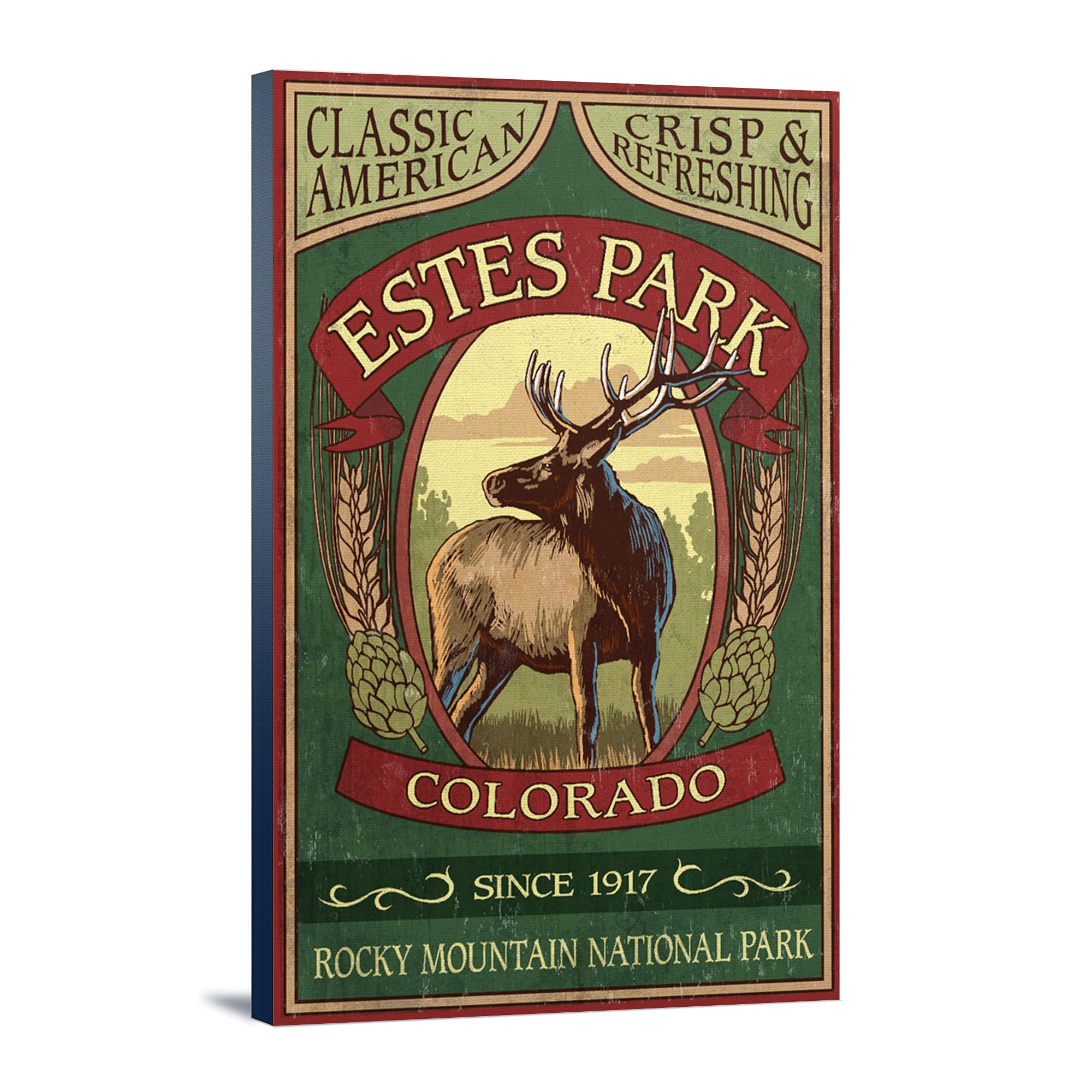 Lantern Press Estes Park Colorado Elk Head Pale Ale Vintage Sign - 24x36 Wrapped Canvas Wall Art Decor for Home, Bar, or Office - Retro Beer Poster & Western Style Artwork