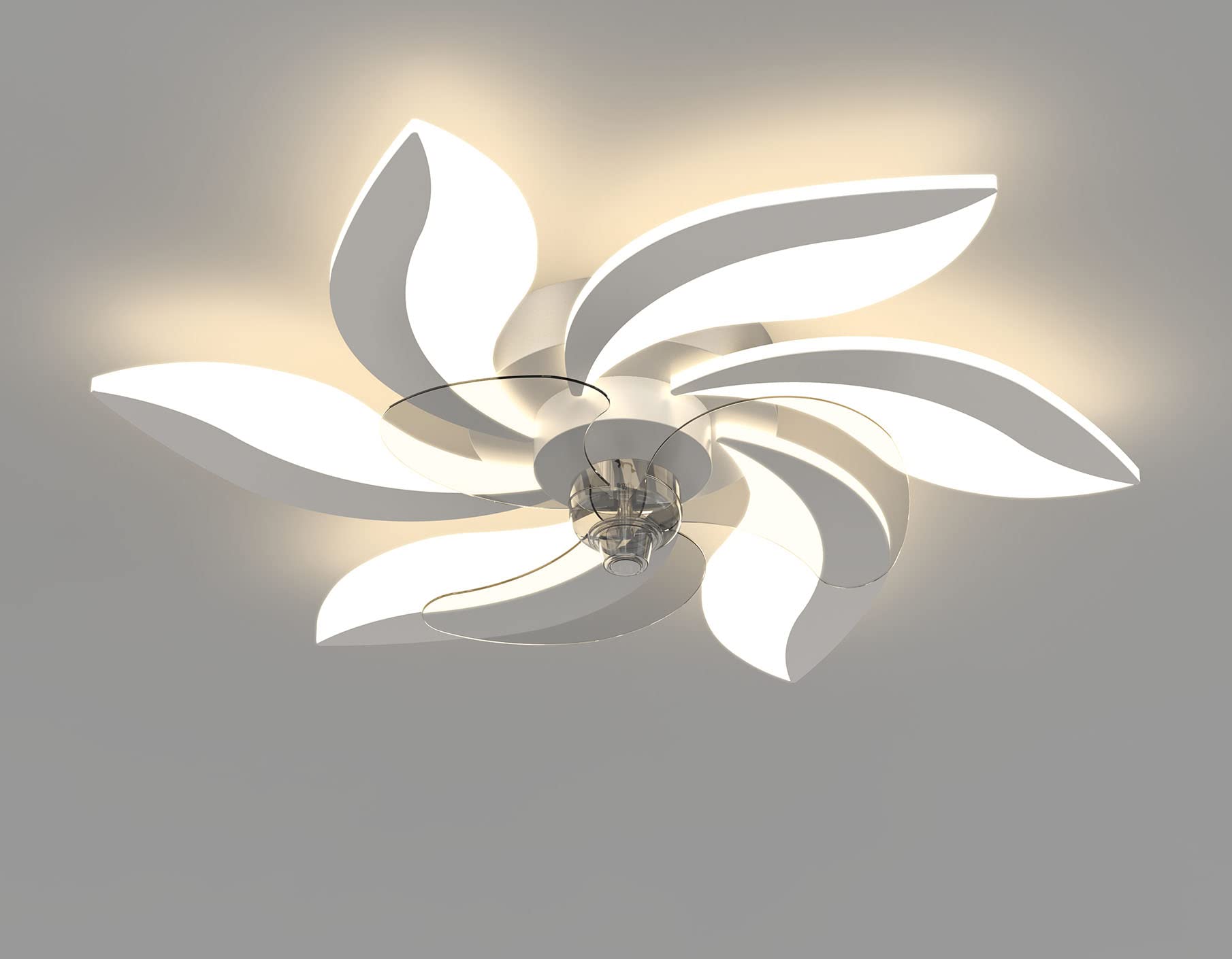 **6-Light LED Ceiling Fan with Remote Control - Dimmable Quiet Bedroom Fan & Light Fixture for Dining Room, Living Room, Bedroom - Modern White Design**