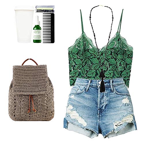 Stylish Women's Mini Straw Travel Backpack - Woven Crossbody Shoulder Bag for Casual Outings & Beach Trips (Gray)
