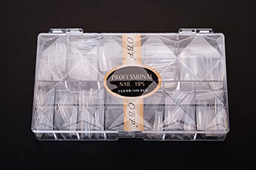 600PCS Clear Acrylic Coffin Nail Tips - 12 Sizes Artificial Half False Nails with Plastic Case for Nail Salon & DIY Manicure | Perfect for Nail Extensions, French Tips & Acrylic Nail Art