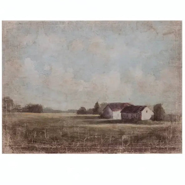 Vintage Farmhouse Landscape Canvas Wall Art - Rustic Countryside Scenery Print for Living Room, Bedroom & Office Decor