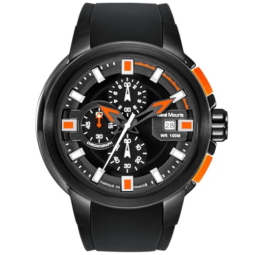 Black Dial - Black Case - Black Strap - Silver/Orange Applique