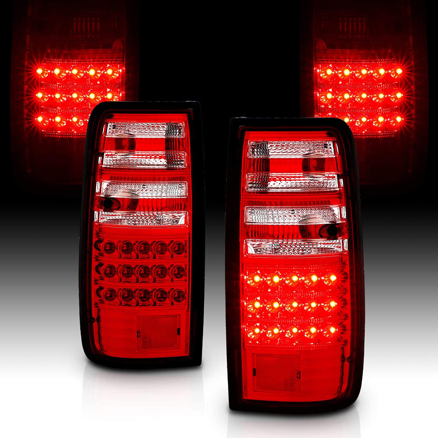 AmeriLite Red/Clear LED Tail Lights for Toyota Land Cruiser - Left & Right Side Pair - Durable, Bright & Waterproof - Perfect for Off-Roading, Night Driving & Vehicle Customization