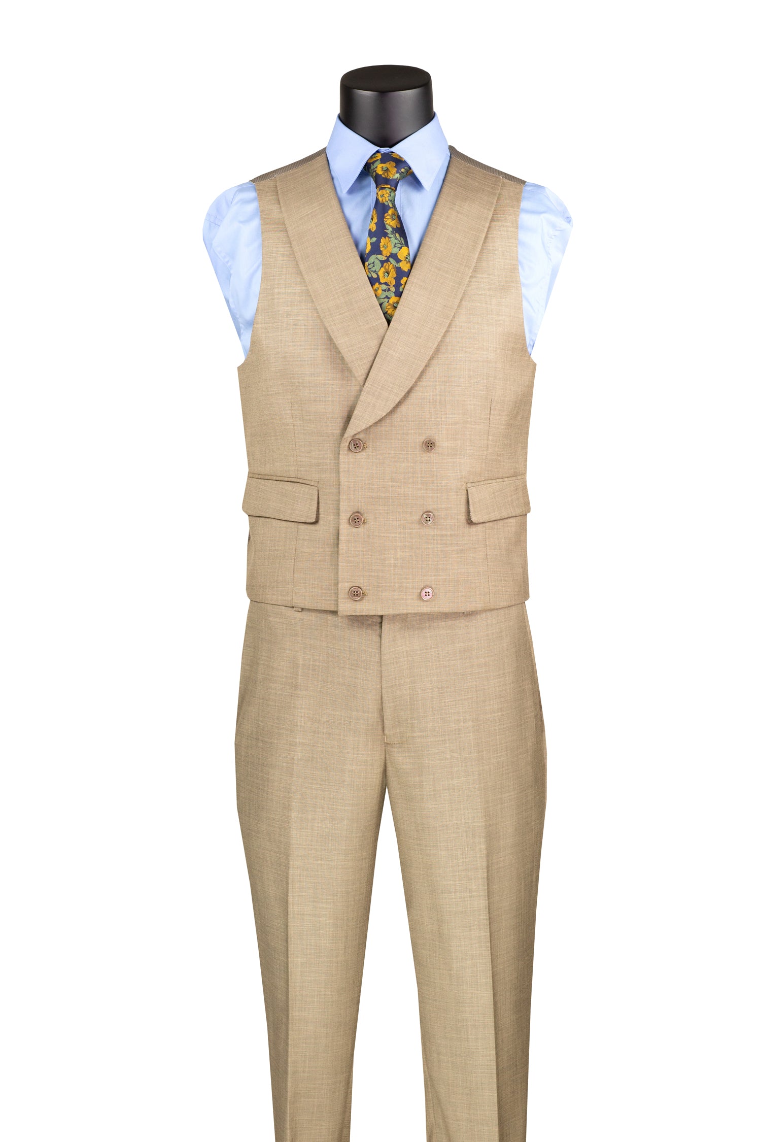 Tessori Collection Modern Fit Solid Taupe 3-Piece Suit for Men | Business, Wedding & Formal Events