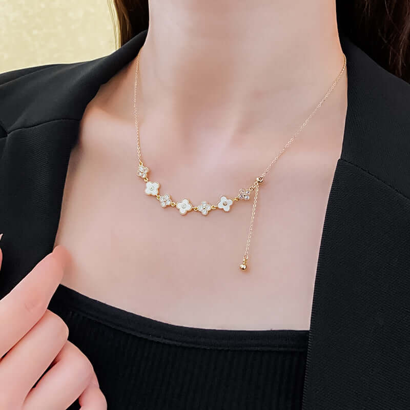 Y Chain Clover Floral Gold Necklace | Elegant 18K Gold Plated Pendant Necklace for Women | Perfect for Valentine's Day, Anniversary Gifts & Everyday Wear
