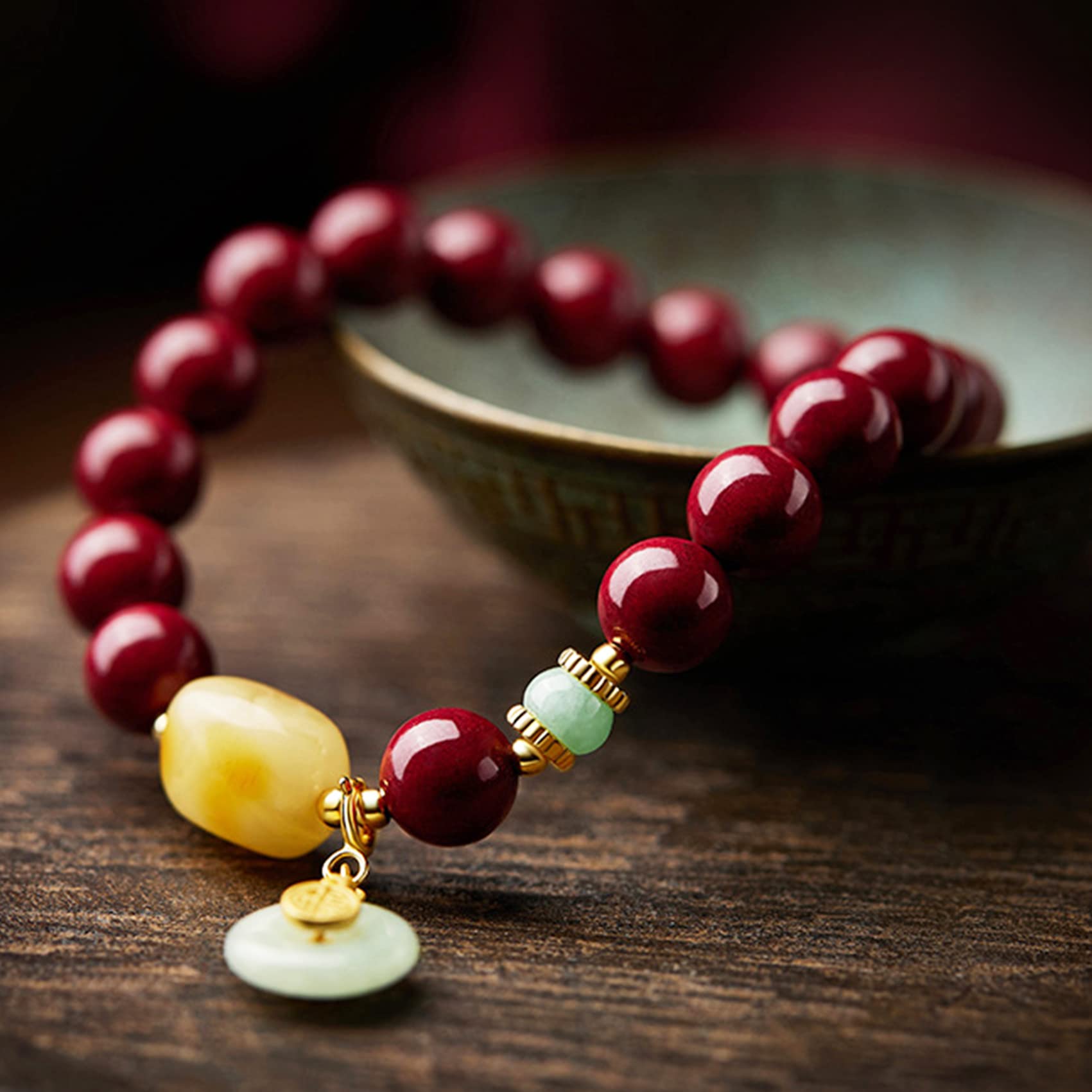 Feng Shui Wealth Bracelet - Natural Cinnabar Crystal Stone Bracelet with Harmony Buckle & Charm Pendant - Good Luck Talisman, Chakra Healing, Quartz Amulet for Positive Energy & Prosperity | Perfect for Meditation, Yoga, Spiritual Healing & Daily Wear