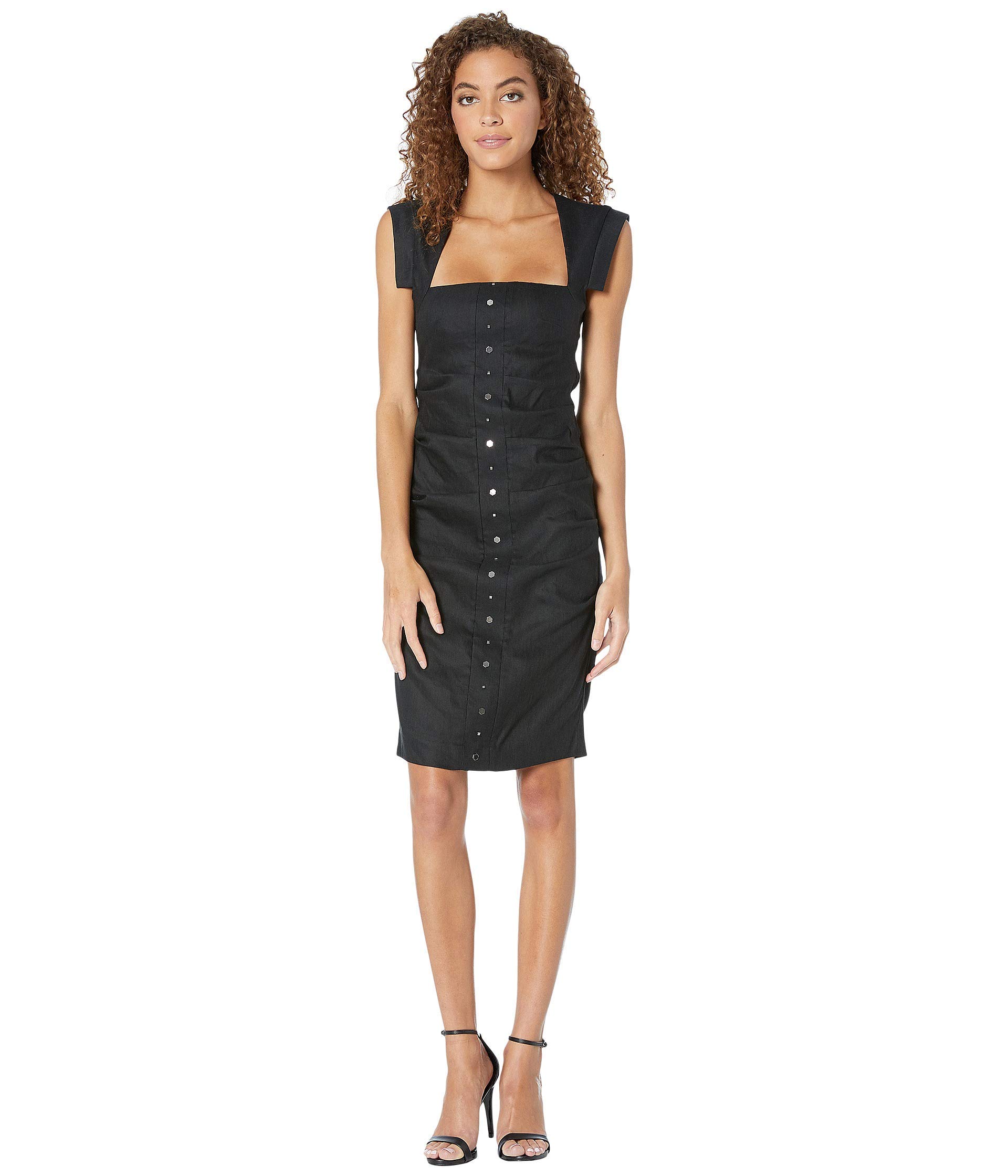 Nicole Miller Solid Stretch Linen Felicity Tuck Dress - Black Size 0 | Elegant Casual & Office Wear for Women