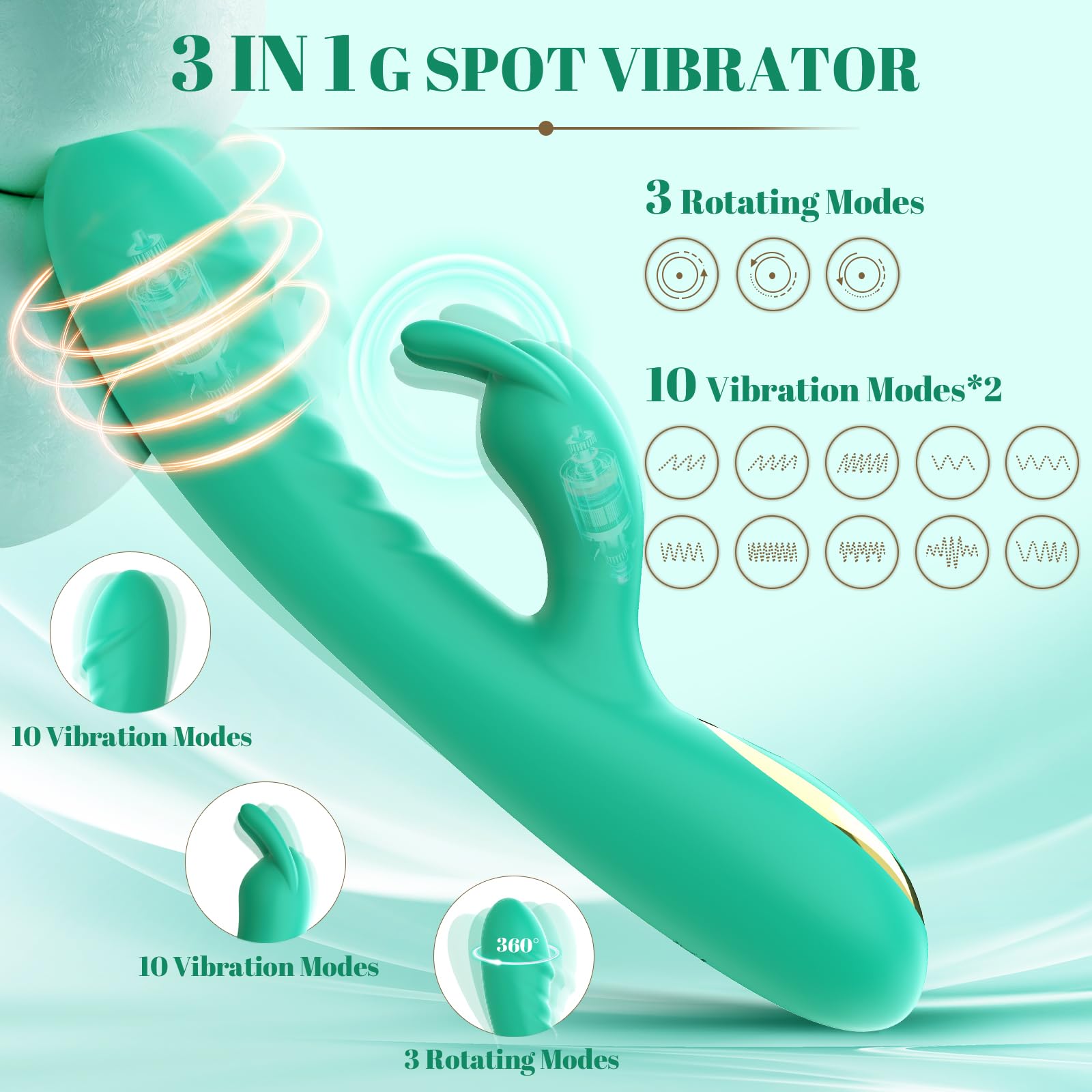 Premium Rabbit Vibrator with 10 Vibration Patterns & 3 Rotation Speeds - Dual Stimulation Clitoral & G-Spot Massager - Waterproof Silicone Adult Toy for Women (Robin Egg Blue) - Perfect for Solo Play, Couples & Sensual Exploration