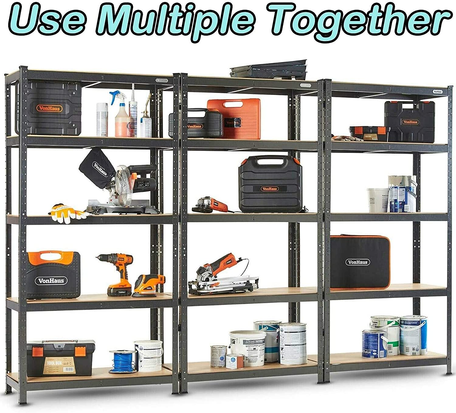 5-Tier Heavy Duty Steel Storage Shelves - Freestanding Boltless Adjustable Metal Shelving Unit for Garage, Home & Office (150x70x30cm, Black) - Perfect for Organizing Tools, Supplies & Household Items