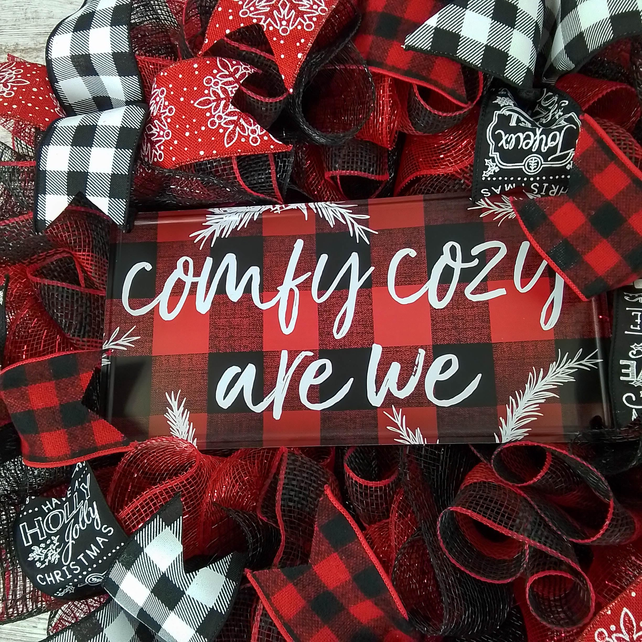 Buffalo Plaid Check Wreath - Red and Black Christmas Wreath for Front Door, Holiday Home Decor, Cozy Farmhouse Style | Perfect for Christmas Tree, Mantel, and Winter Porch Decorations