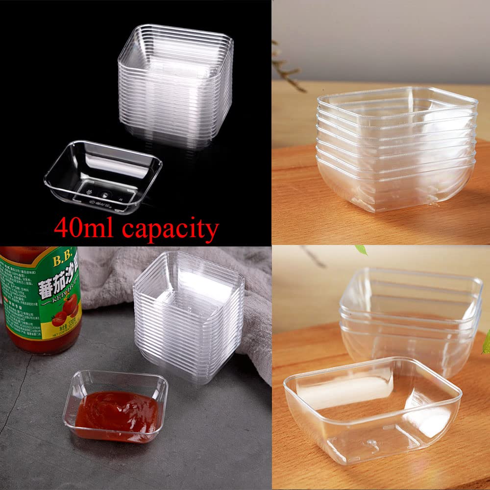 30-Pack Clear Plastic Disposable Sauce Cups - Rectangle Dipping Bowls for Soy Sauce, Condiments & Soups - Perfect for Home, Restaurants & Party Catering Supplies