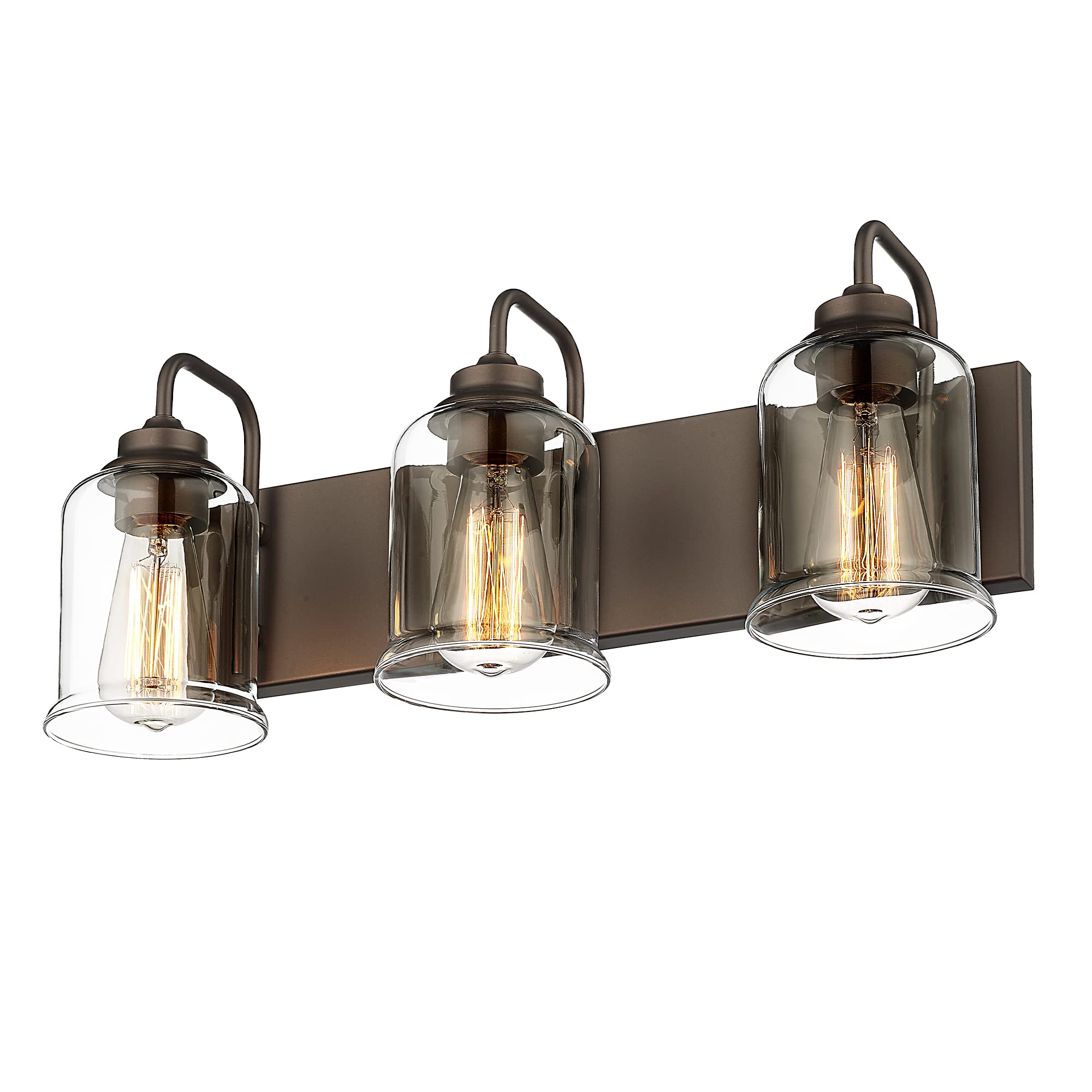 20.5 Inch Farmhouse Bathroom Vanity Light Fixtures - 3-Light Oil Rubbed Bronze Mirror Lighting with Clear Glass Shades - Perfect for Bathroom, Powder Room, and Dressing Room Illumination