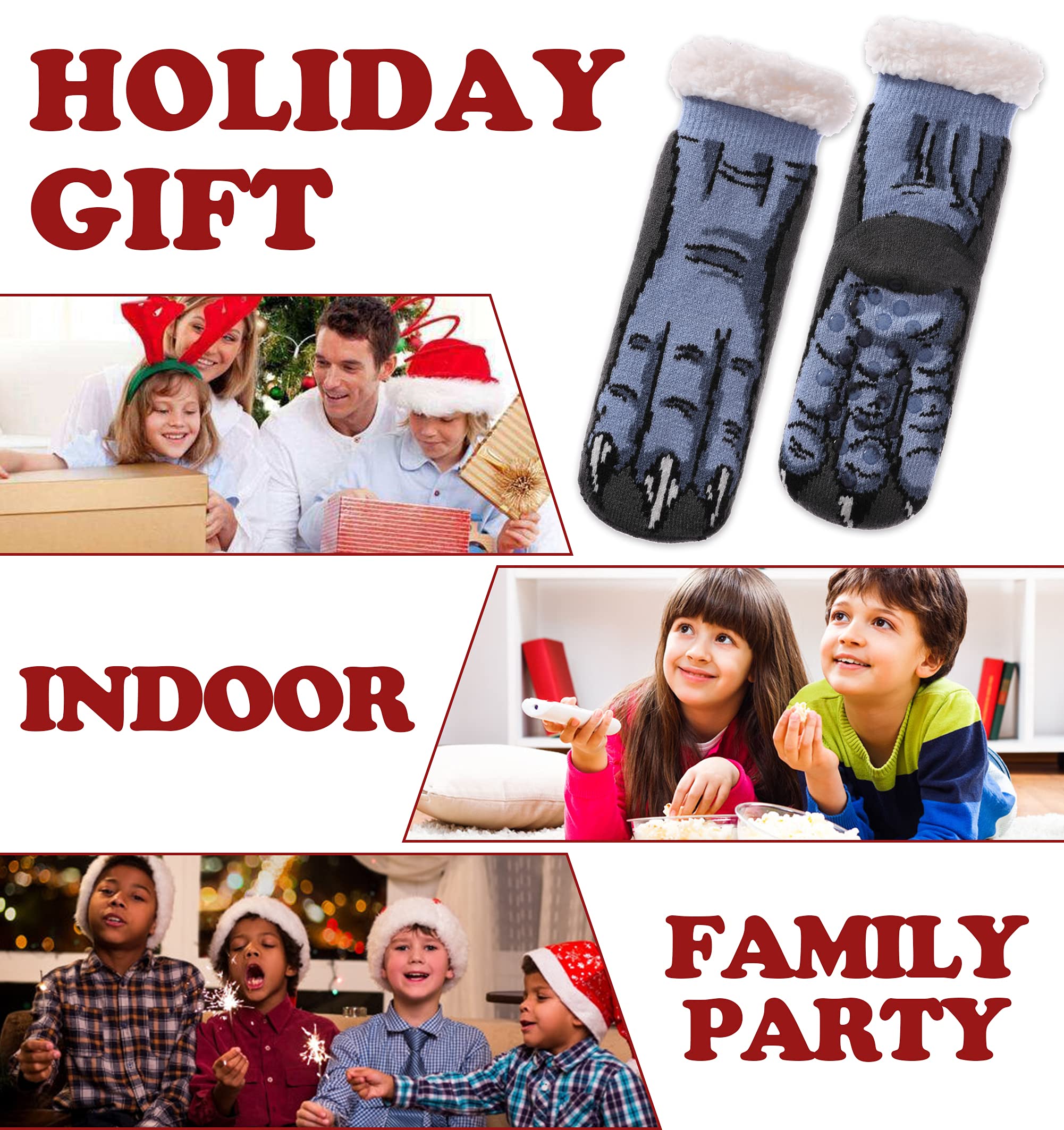 **SDBING Kids Fuzzy Slipper Socks for Boys & Girls - Soft Cozy Fluffy Grips, Non-Slip Winter Warm Socks for Indoor & Outdoor - Perfect for Christmas Gifts, Home, School & Playtime**