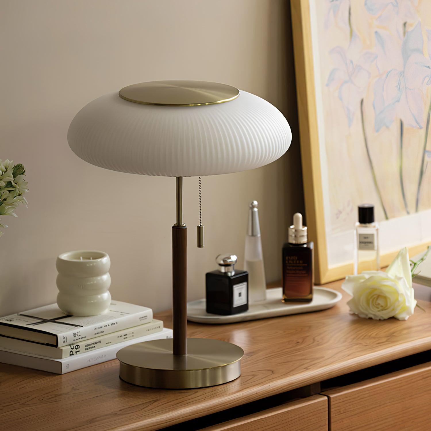 Premium Matsutake Mushroom LED Table Lamp - Natural Wood Base, Warm White Light for Bedroom, Living Room, Office Decor