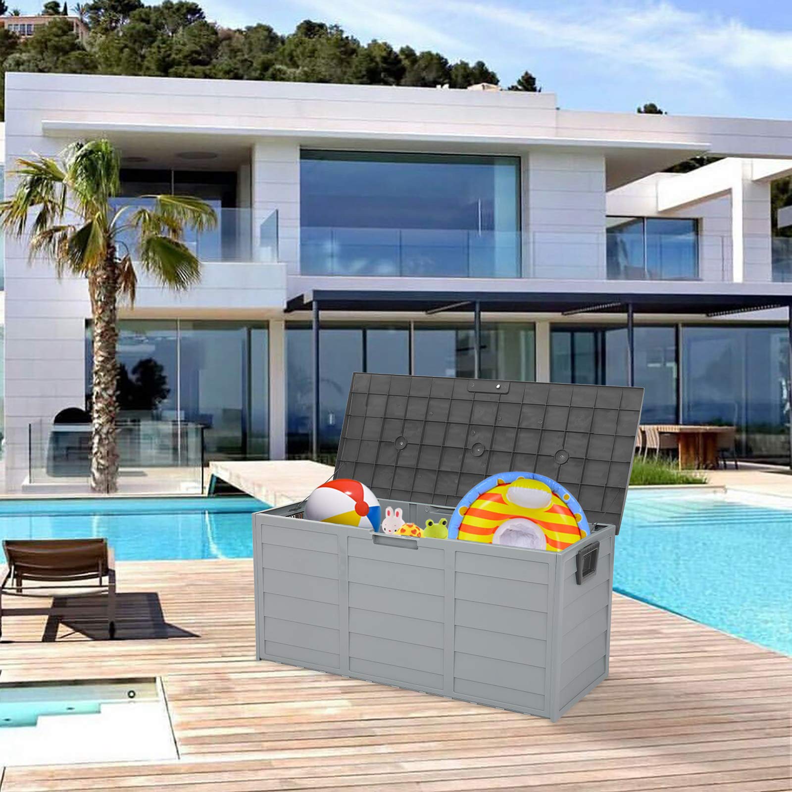 75 Gallon Waterproof Outdoor Storage Box - Deck Box for Patio Cushions, Furniture, Garden Tools & Pool Toys | Durable Gray Storage Container for Backyard, Poolside & Garden Organization