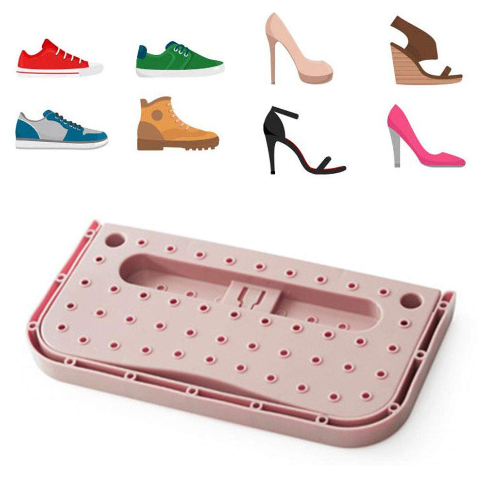 LXTIN 4-Tier Wall Mounted Shoe Organizer - Space Saving Folding Shoe Rack for Entryway, Closet & Bathroom - Easy to Assemble Shoe Storage Shelf for Slippers, Sneakers & Flip Flops (Pink, 4 Pack)