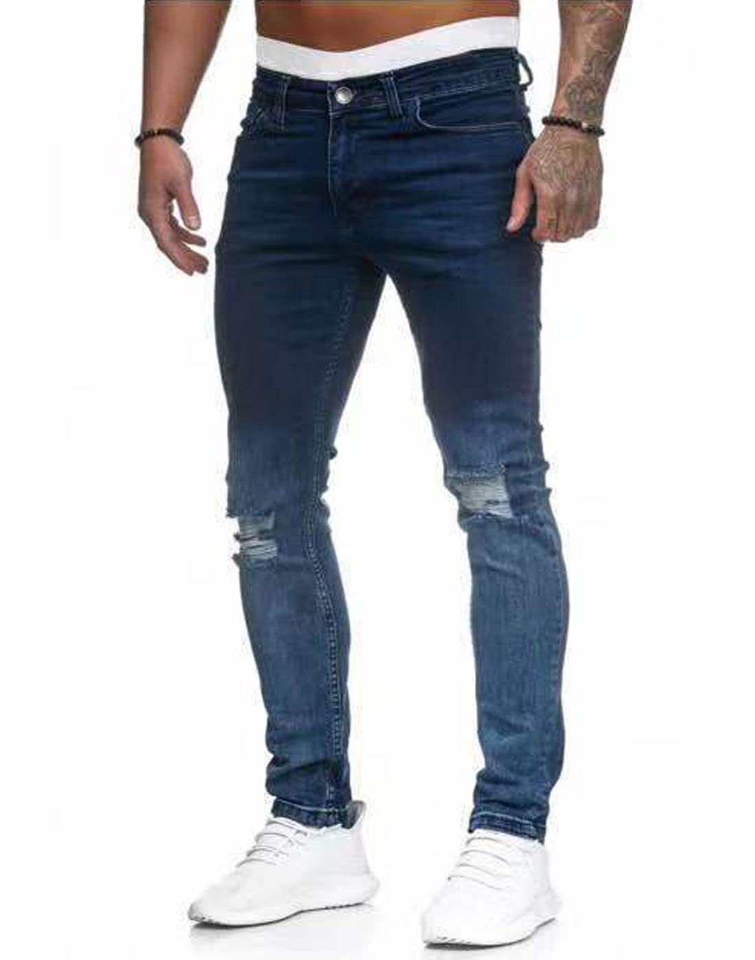 HUNGSON Men's Ripped Skinny Jeans - Stretch Slim Fit Denim Pants for Men | Trendy Distressed Jeans for Casual Wear & Night Out