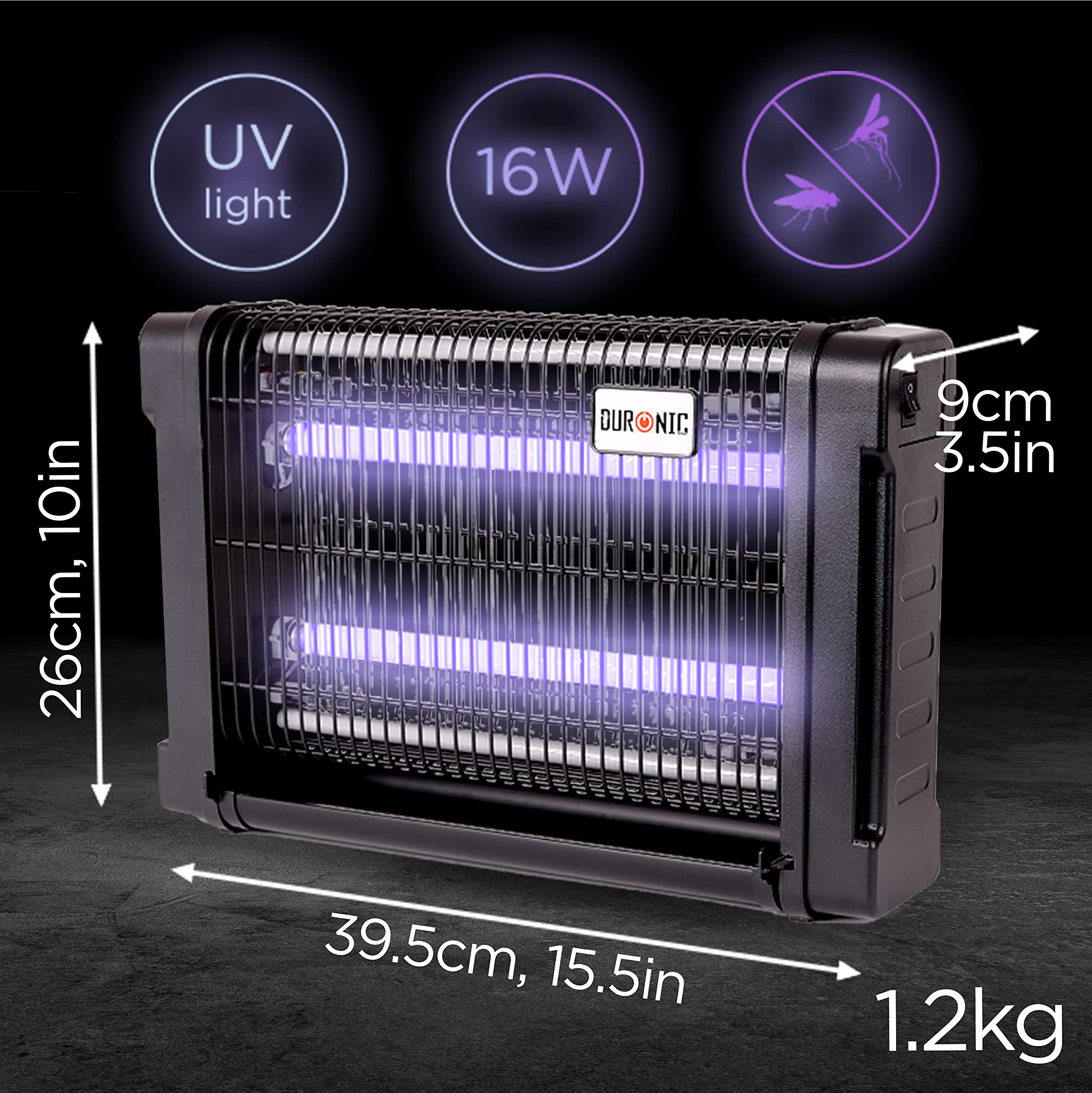 Duronic FK8416 UV Fly Killer - 16W Electric Mosquito & Flying Insect Zapper with 2x 8W Bulbs | Medium Slimline Design for Wall or Ceiling Mount | Indoor Pest Control Solution | Perfect for Bedrooms, Kitchens, and Patios