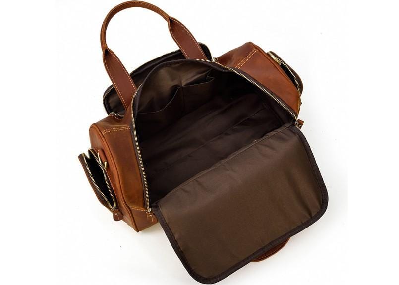 Men's Brown Leather Travel Duffel Bag - Waterproof Carry-On Luggage for Business Trips, Weekend Getaways & Outdoor Adventures