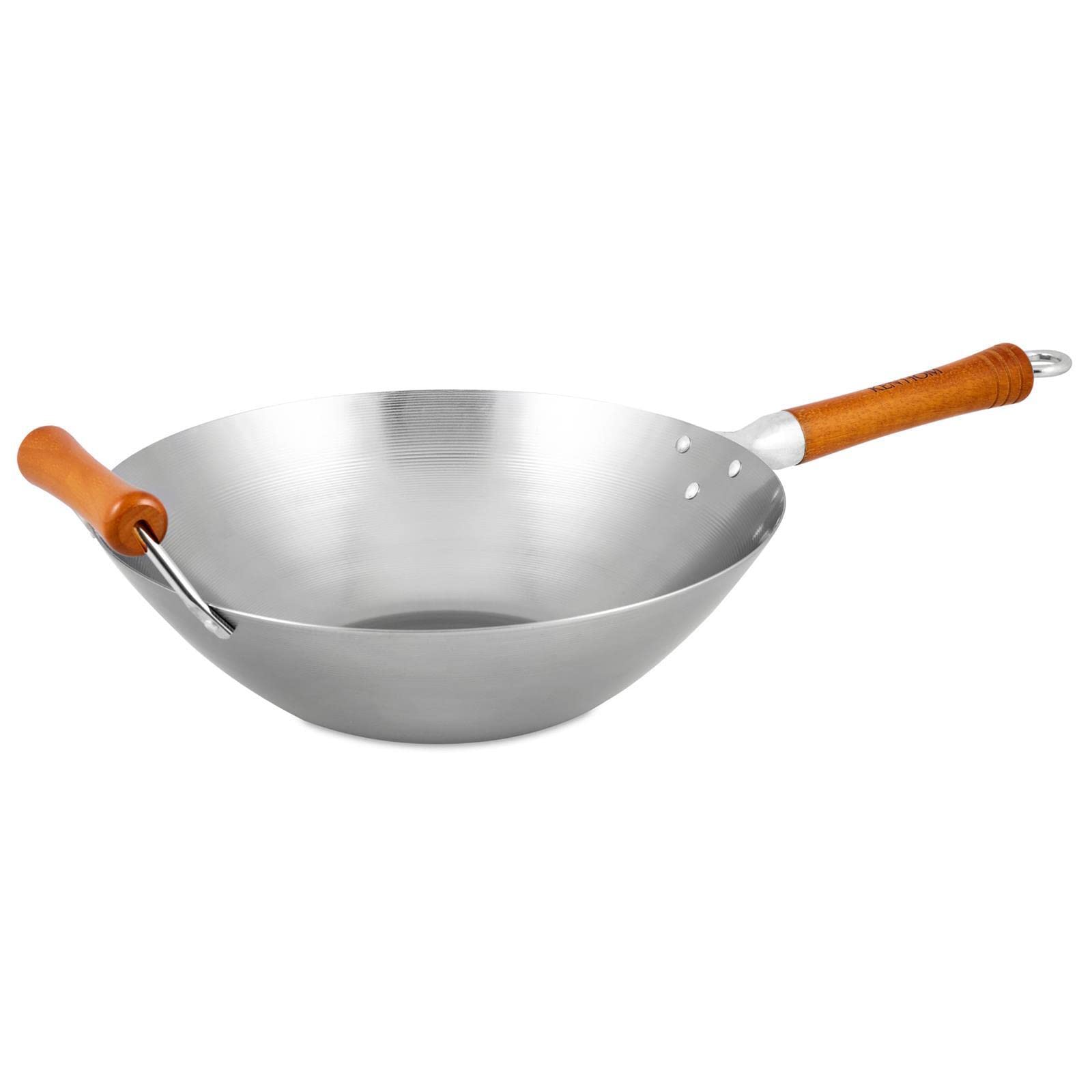 Ken Hom KH432003 Traditional Carbon Steel Wok - 32cm, Induction Compatible, Metal Utensil Safe, Dishwasher Not Recommended - Perfect for Stir-Frying, Sautéing & Asian Cooking