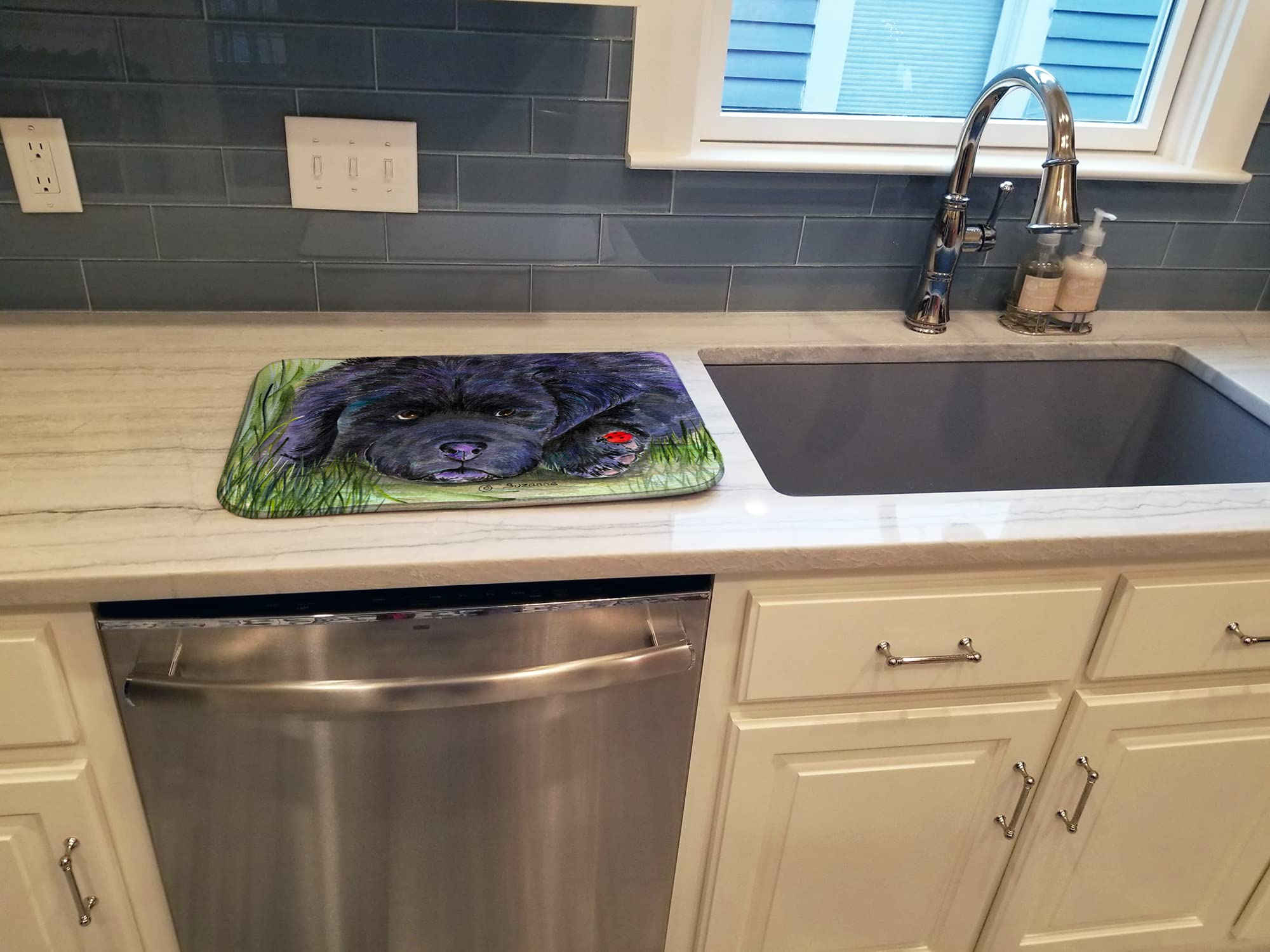 Newfoundland Themed Absorbent Dish Drying Mat - 14 x 21 Inch Multicolor Kitchen Counter Mat for Dishes | Perfect for Kitchen Countertops, Sink Areas & Dish Drainer Use