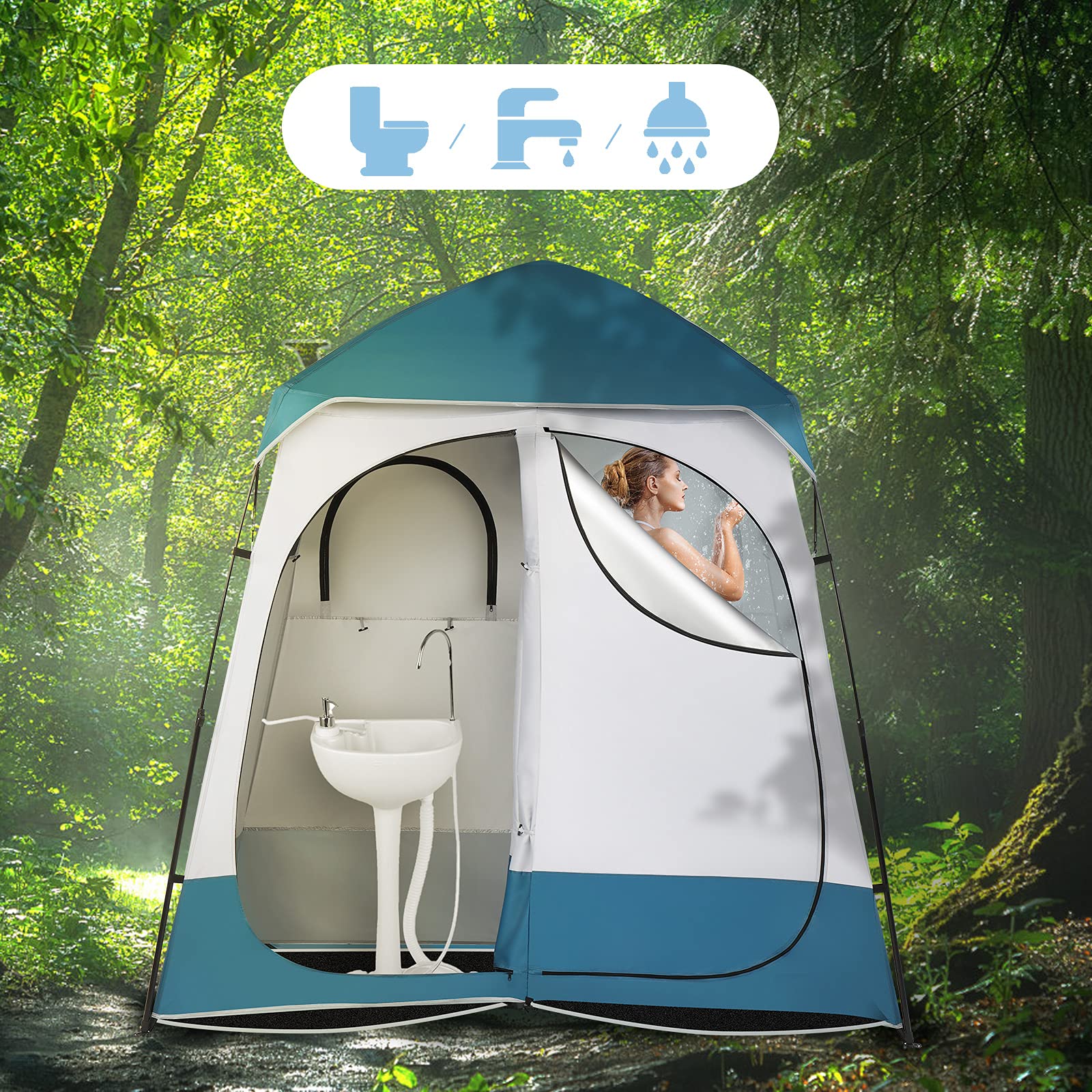 2 Room Shower Tent - 7.5 FT Instant Pop Up Privacy Changing Shelter with Carrying Bag | Portable Toilet & Dressing Room for Camping, Beach, Outdoor Events & Indoor Use | Easy Setup Lightweight Camping Accessory