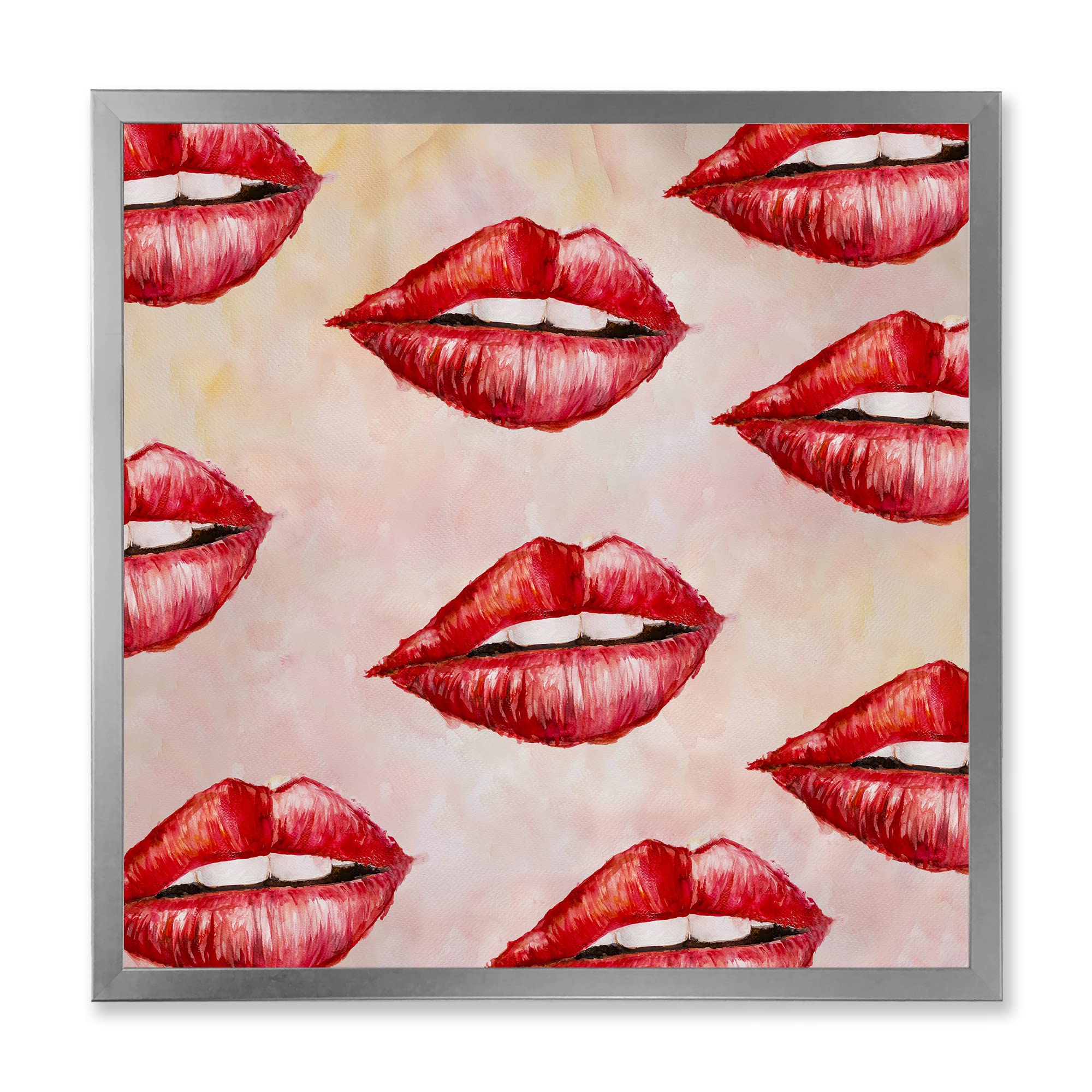 DesignQ Red Woman Lips Pattern Modern Framed Wall Art - Contemporary Home Decor for Living Room, Bedroom & Office
