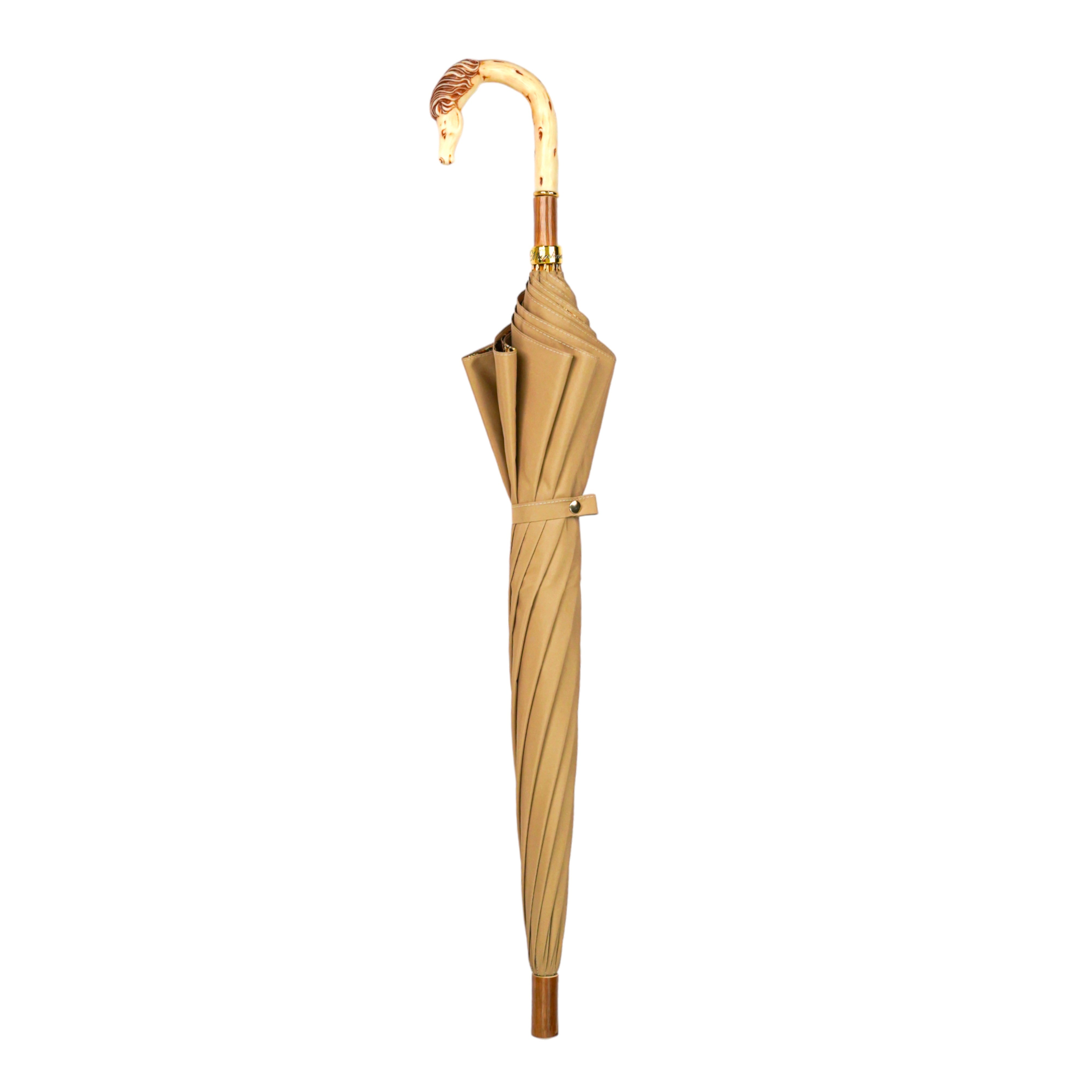 Luxury Handcrafted Men's Umbrella with Premium Horse Handle - Equestrian Style Rain Protection for Golf, Outdoor Events & Formal Occasions