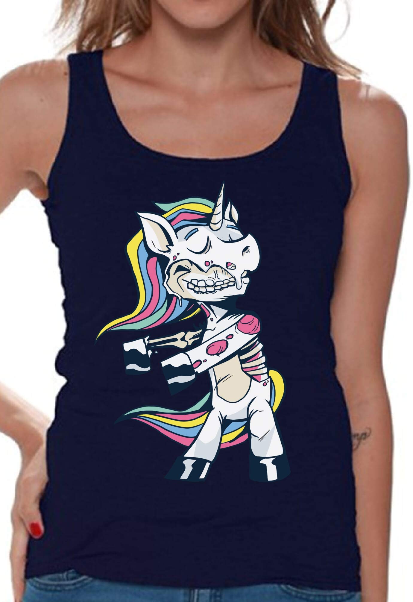 Halloween Zombie Unicorn Sleeveless Tank Top for Women - Funny Costume Party Outfit | Perfect for Halloween Parties, Cosplay Events & Themed Gatherings