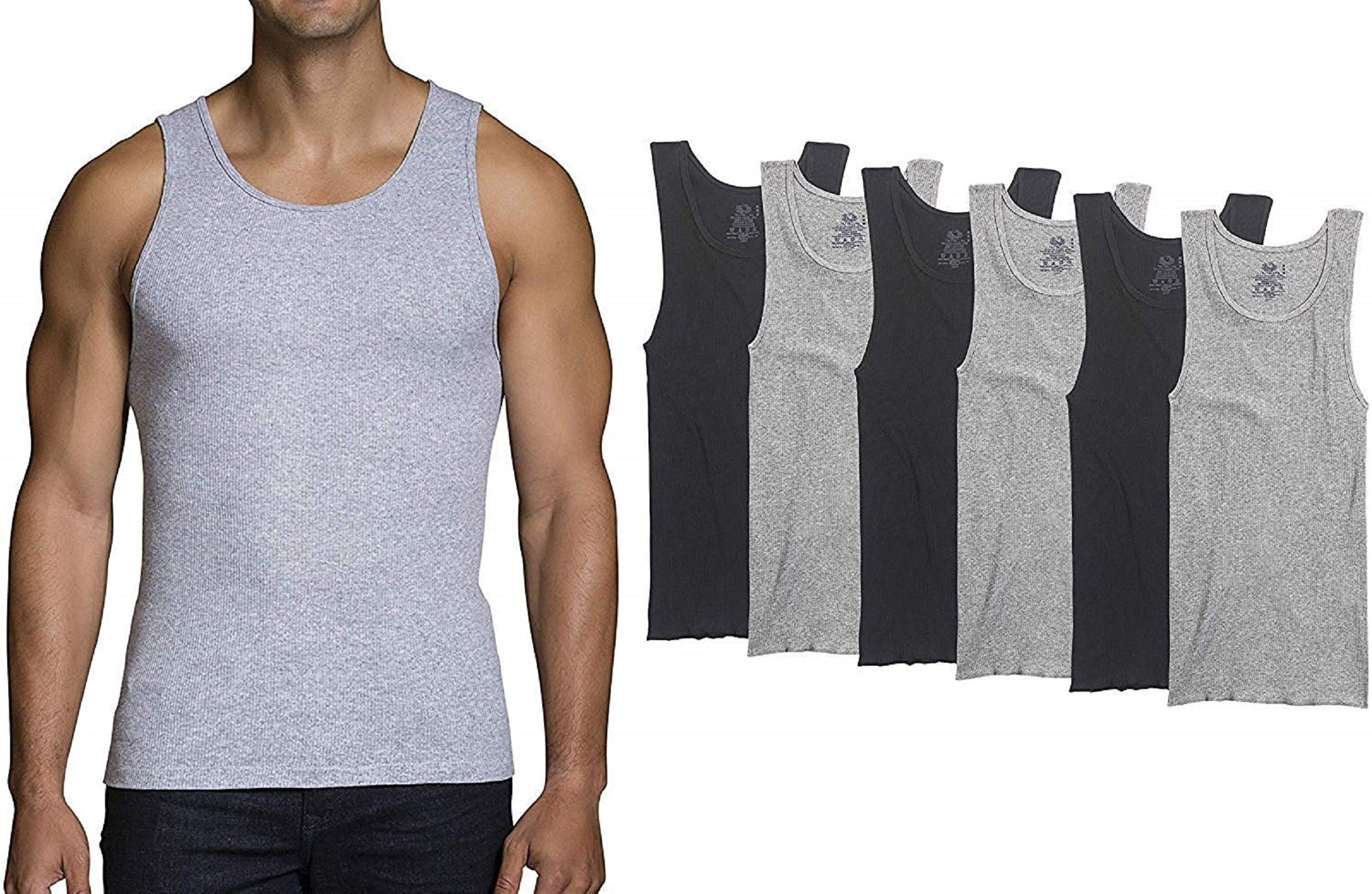 Fruit of the Loom Men's Cotton Crew Neck Undershirts 6-Pack (Medium, Black & Grey) - Soft & Breathable for Everyday Comfort, Work & Layering